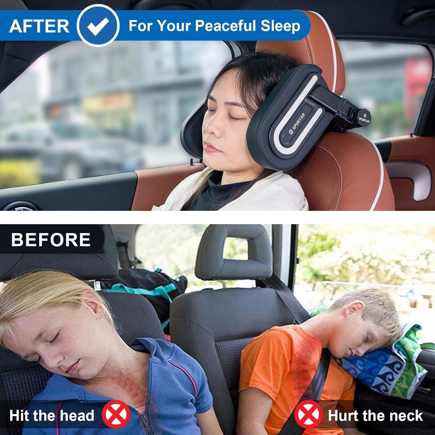 Spurtar Car Headrest Pillow for Kids with Adjustable Support