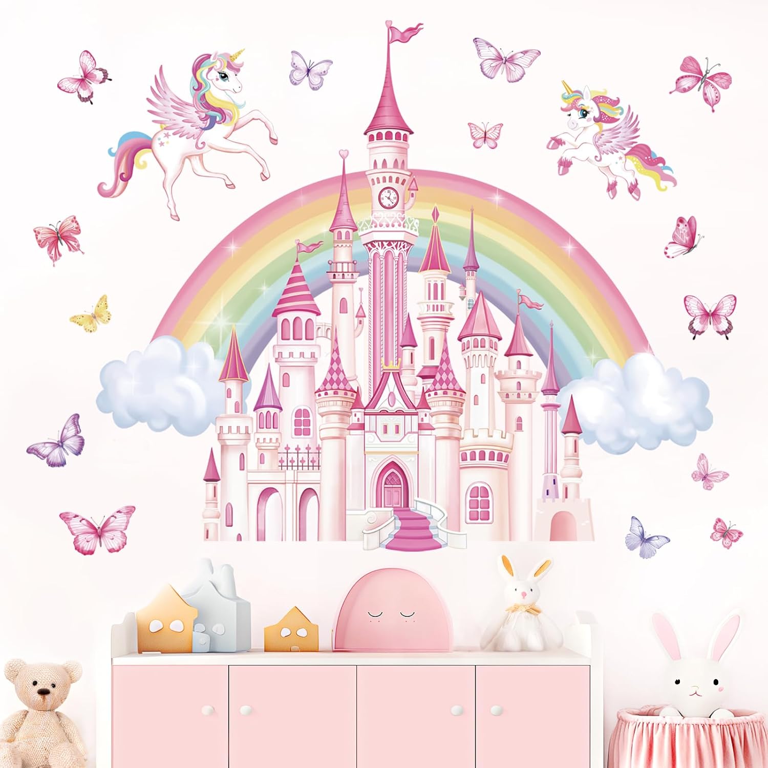 Wondever Rainbow Castle Wall Stickers for Baby Nursery