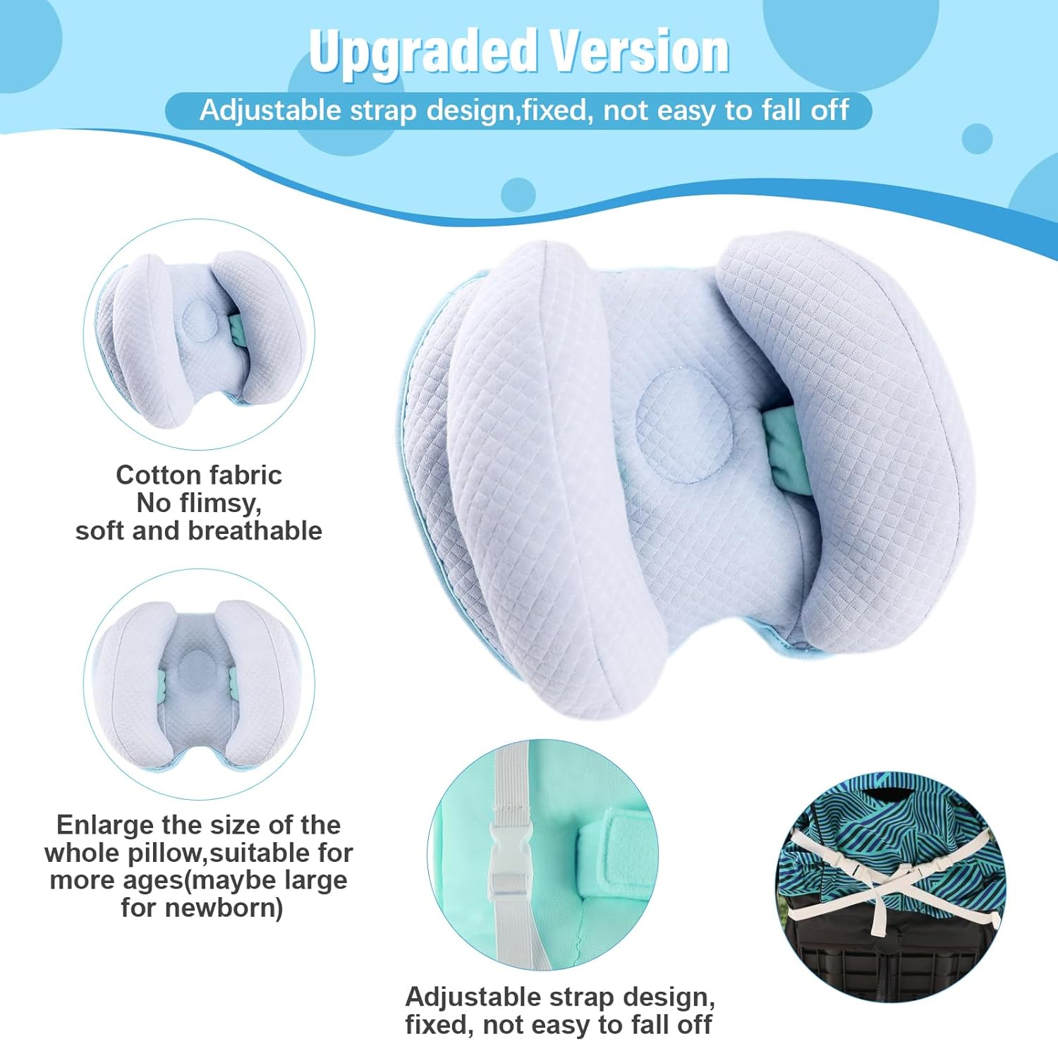 Upgraded 2 in 1 Baby Travel Pillow with Adjustable Strap