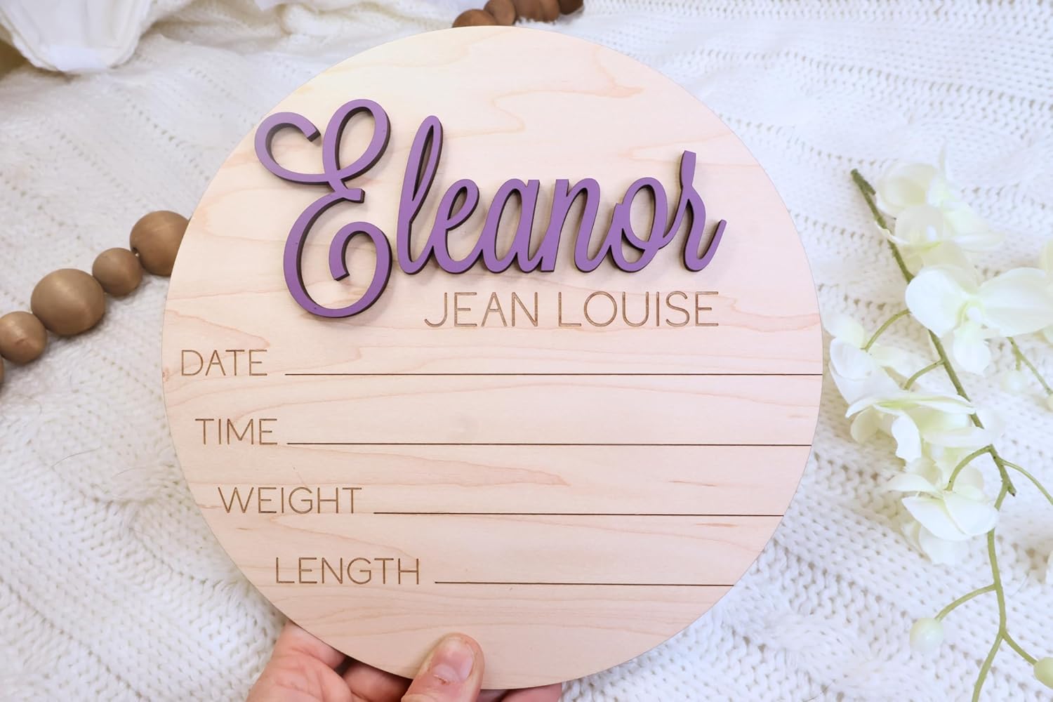 Newborn Baby Stats Sign Made of Wood