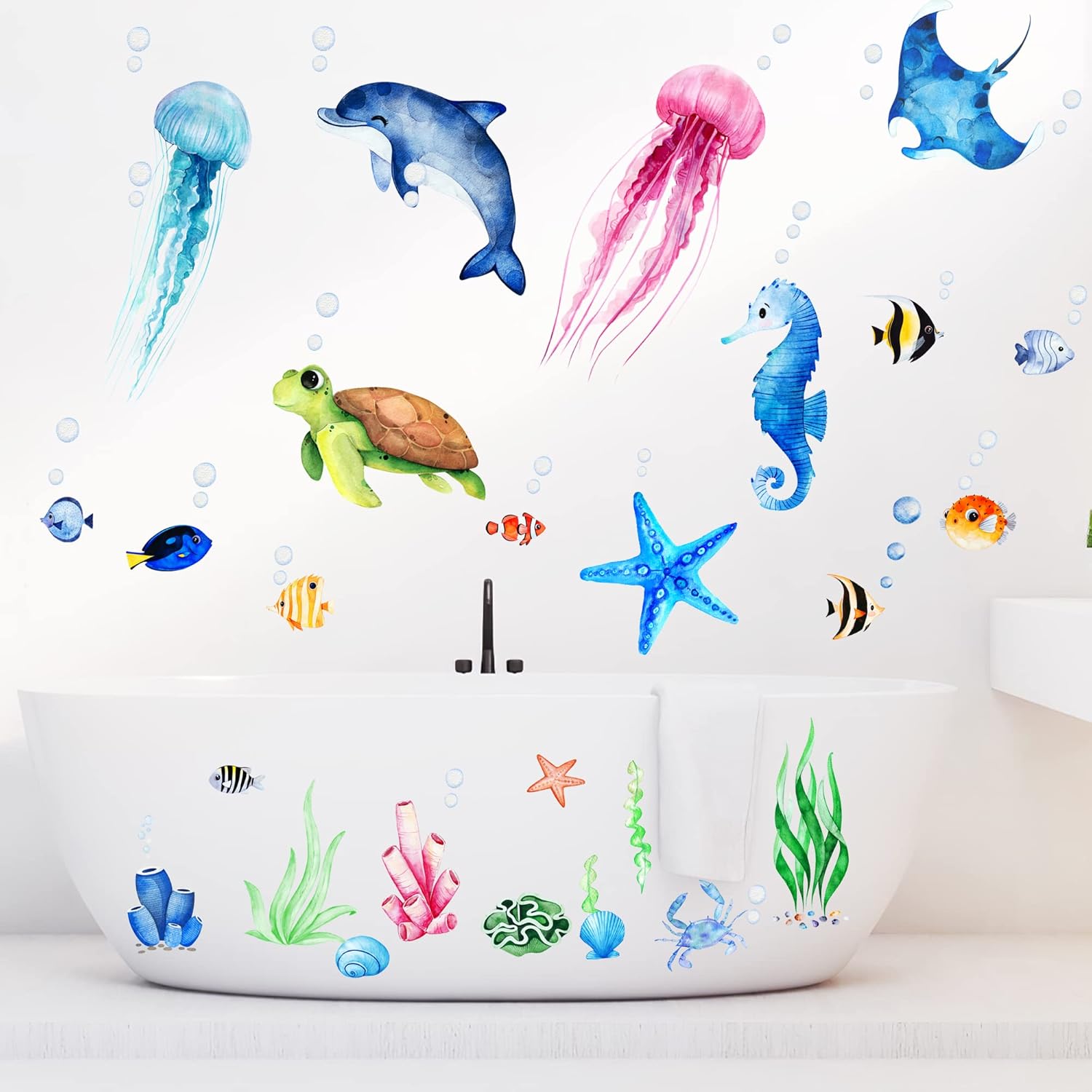 4 Sheets Ocean Fish Wall Decals Stickers for Kids Nursery Decor