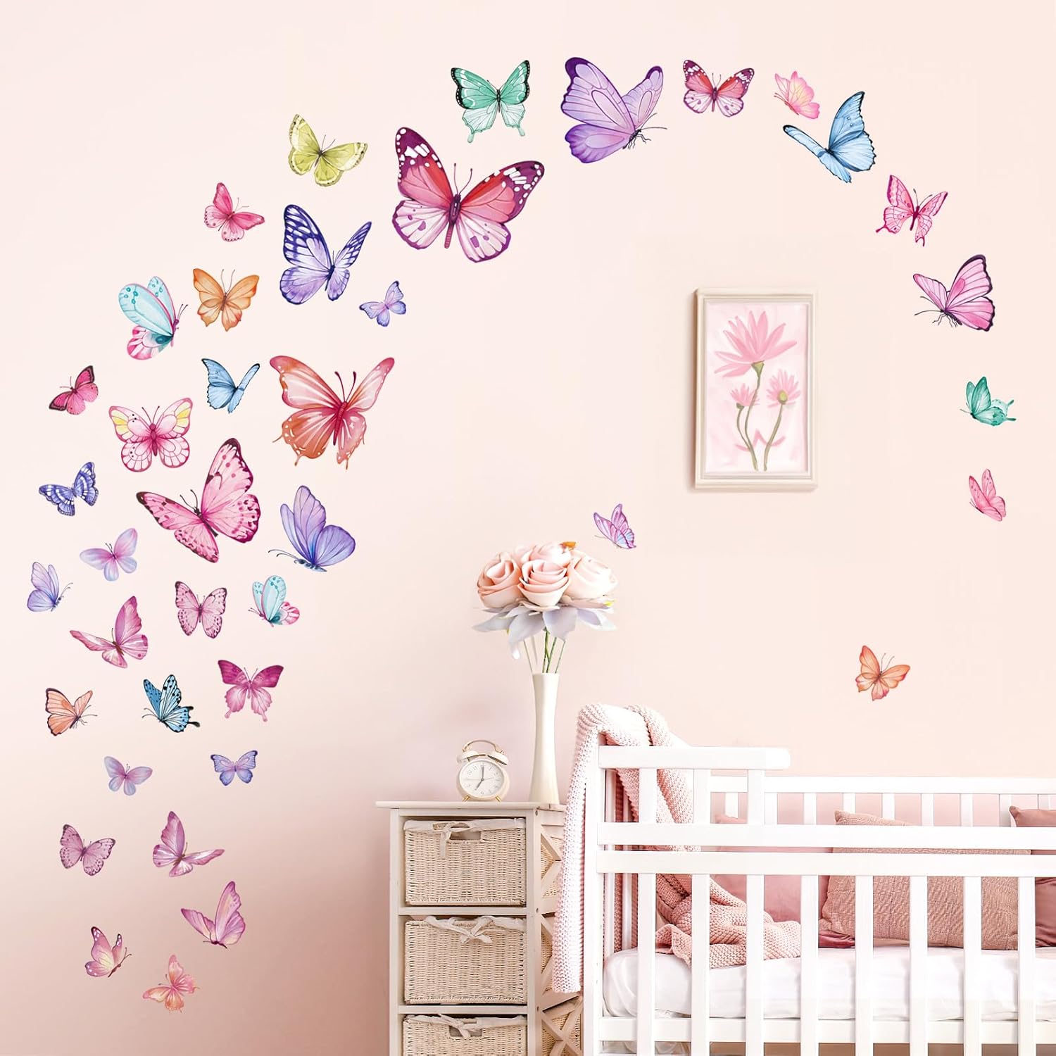 Wondever Watercolor Butterfly Wall Stickers for Girls Bedroom Baby Nursery
