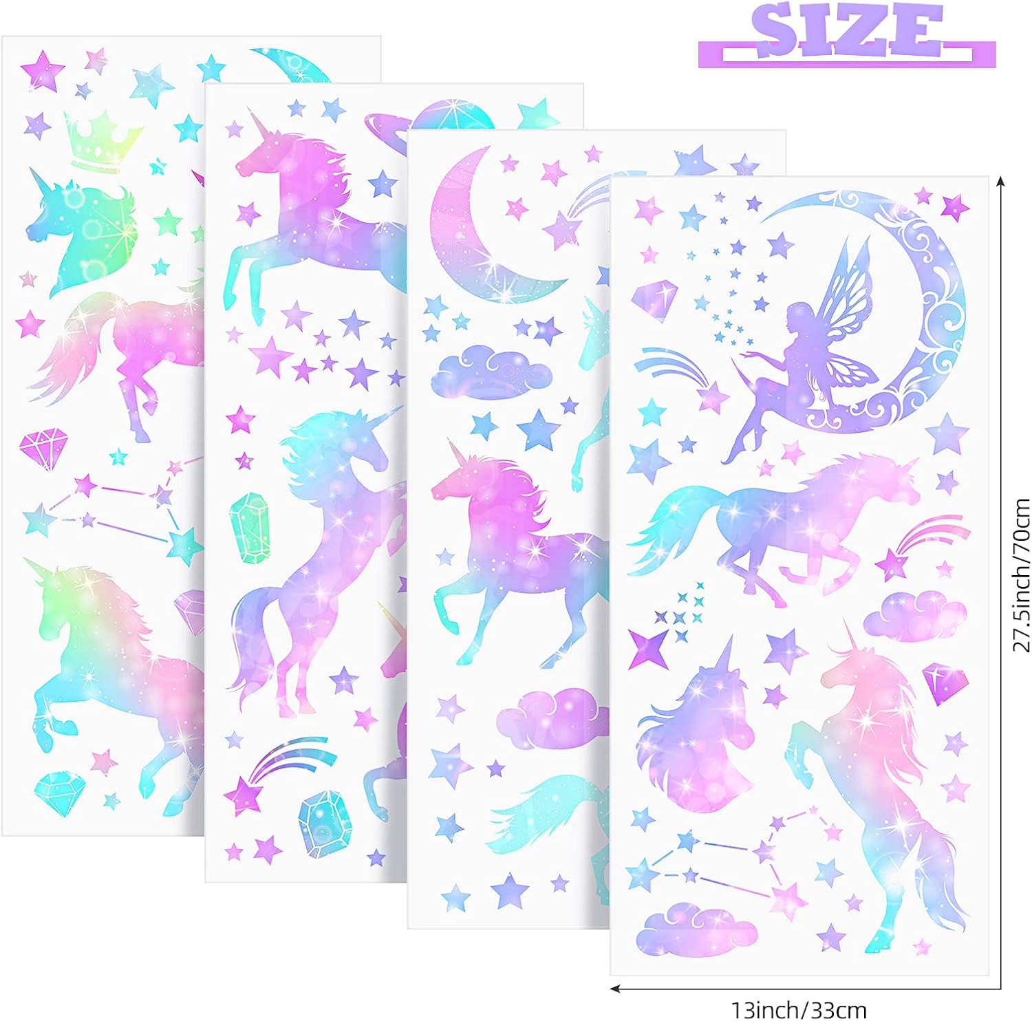 4 Sheets Unicorn Peel and Stick Wall Decal for Bedroom Playroom Living Room Decor