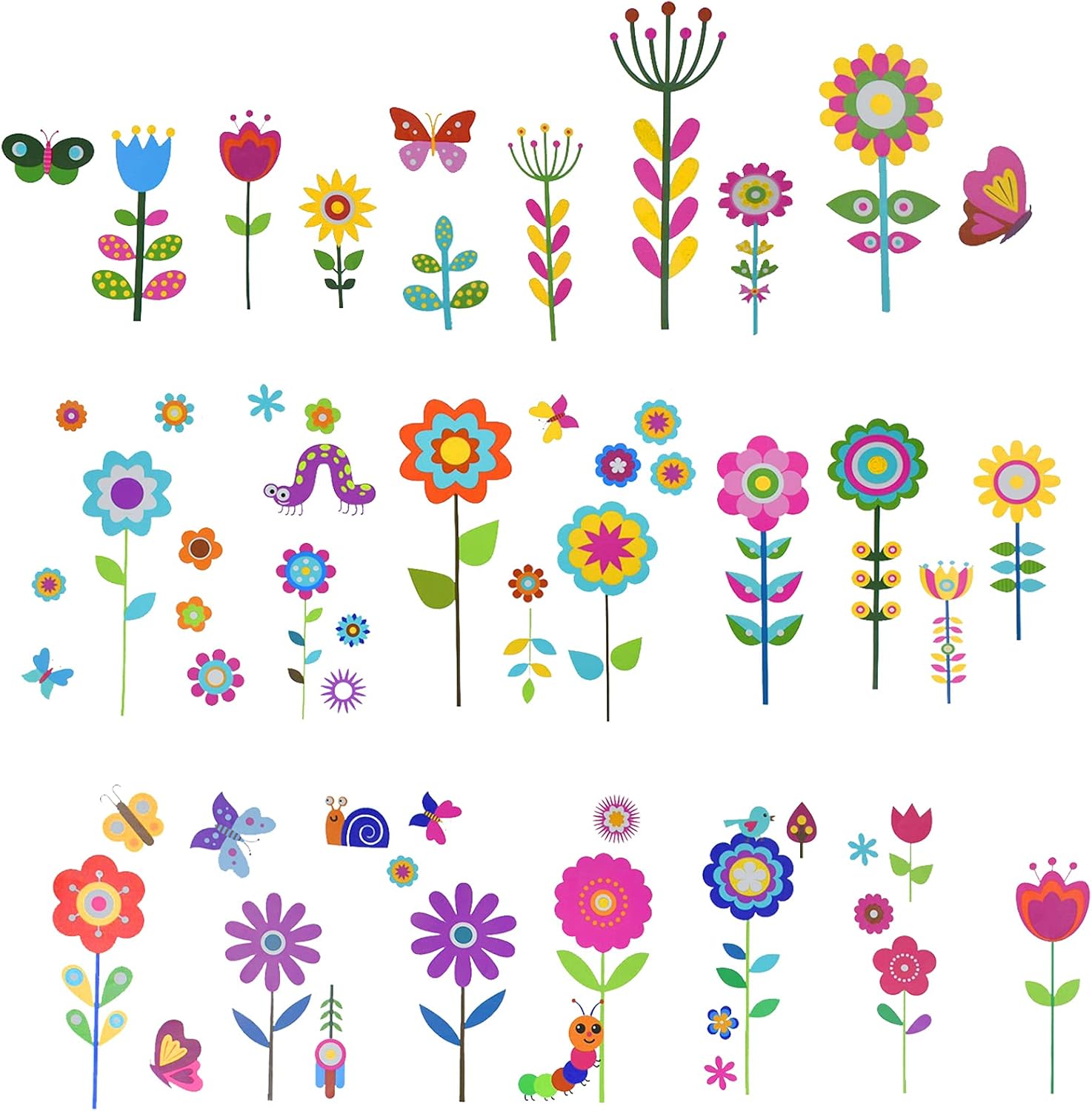 Maydahui 56 PCS Garden Flower Wall Sticker Set