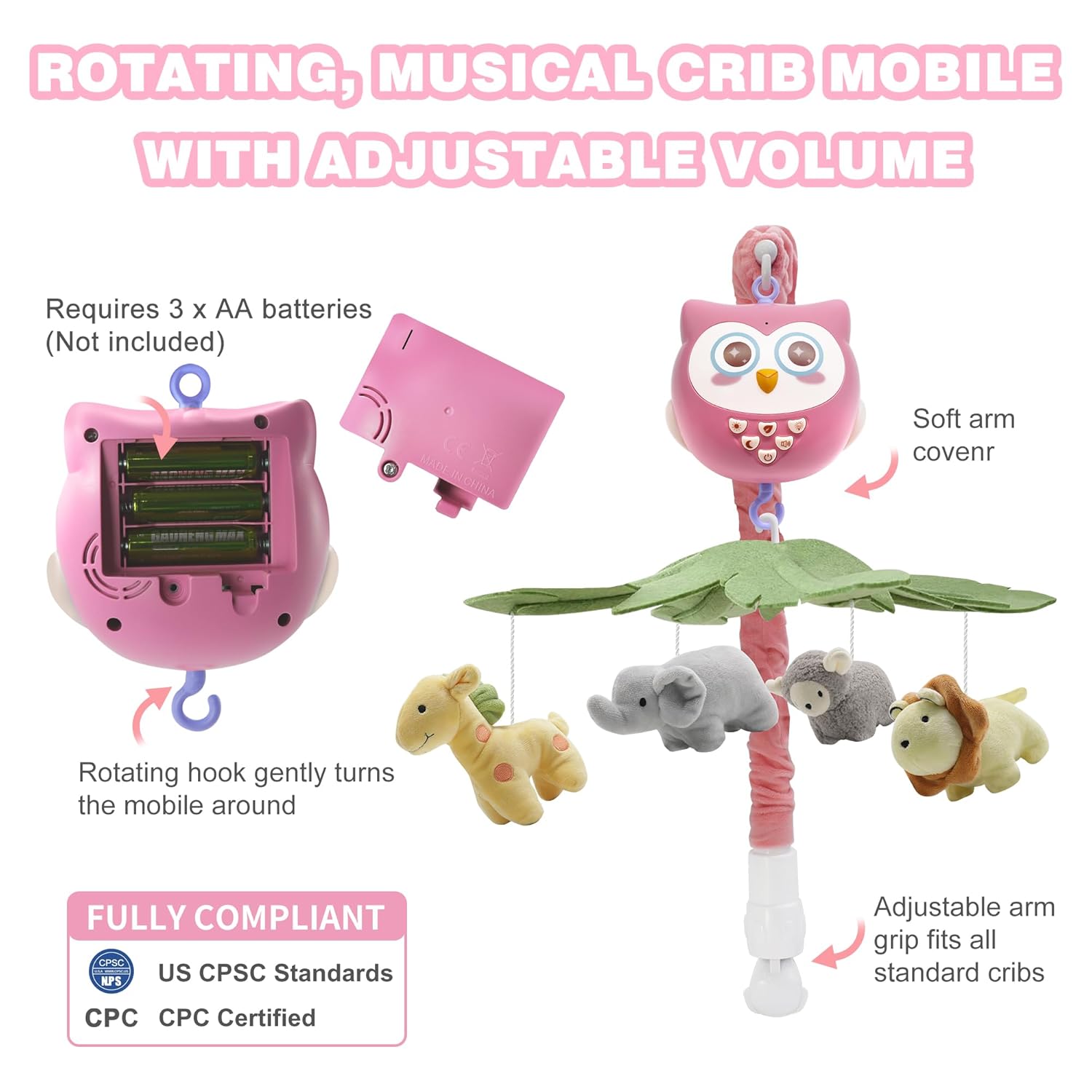 YUNGCHI Baby Crib Mobile with Music and Lights