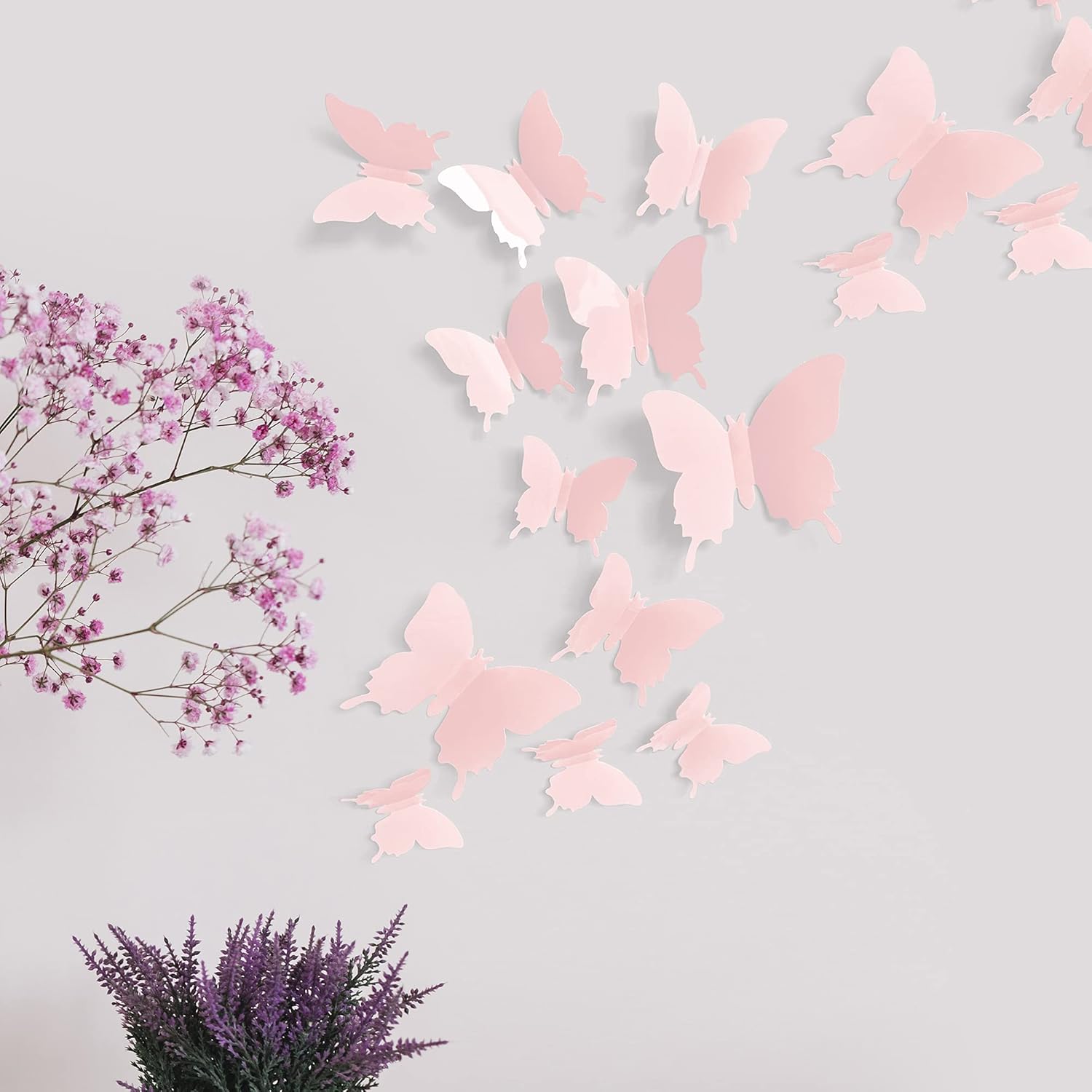 Cute Pink Butterfly Wall Decor Set of 24