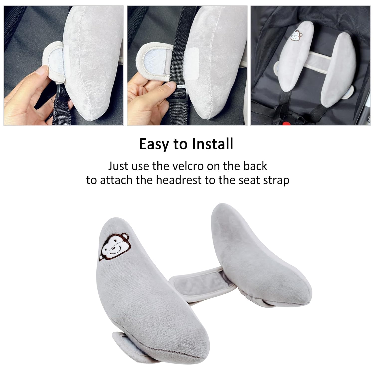 Adjustable Baby Head Support Pillow for Car Seat and Stroller Grey