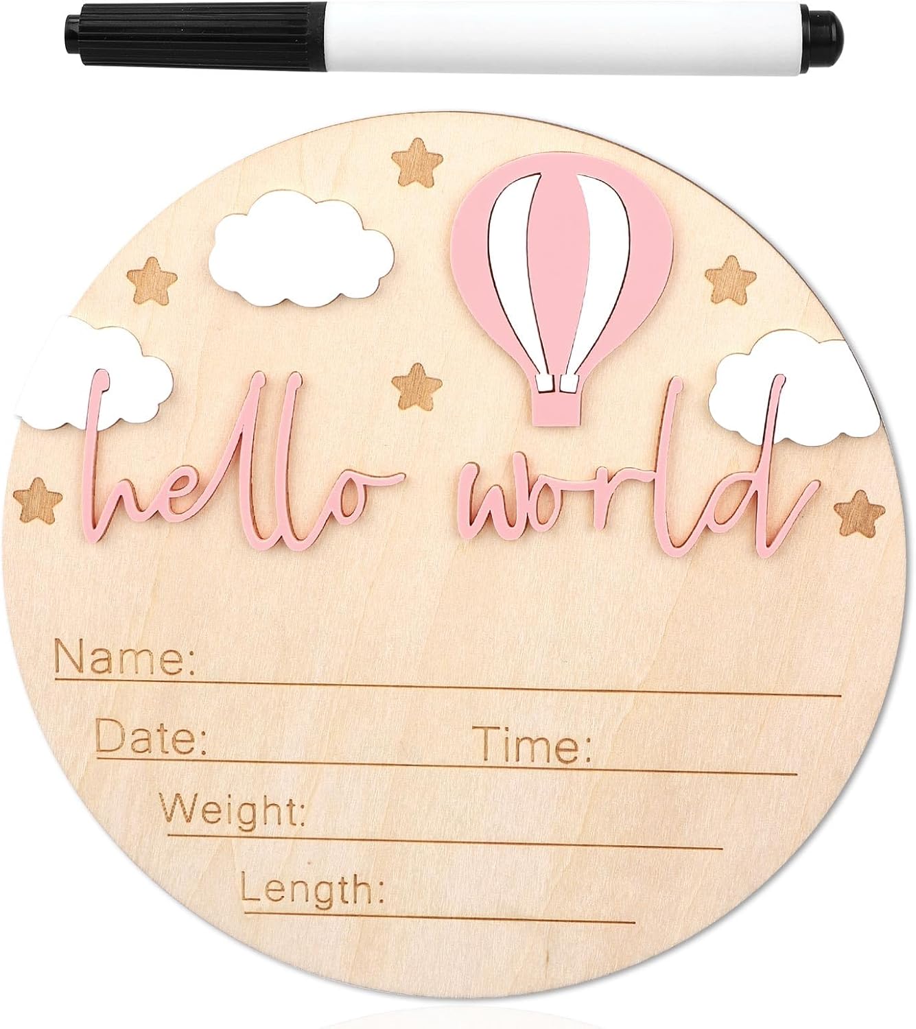 Wooden Baby Announcement Sign Hello World