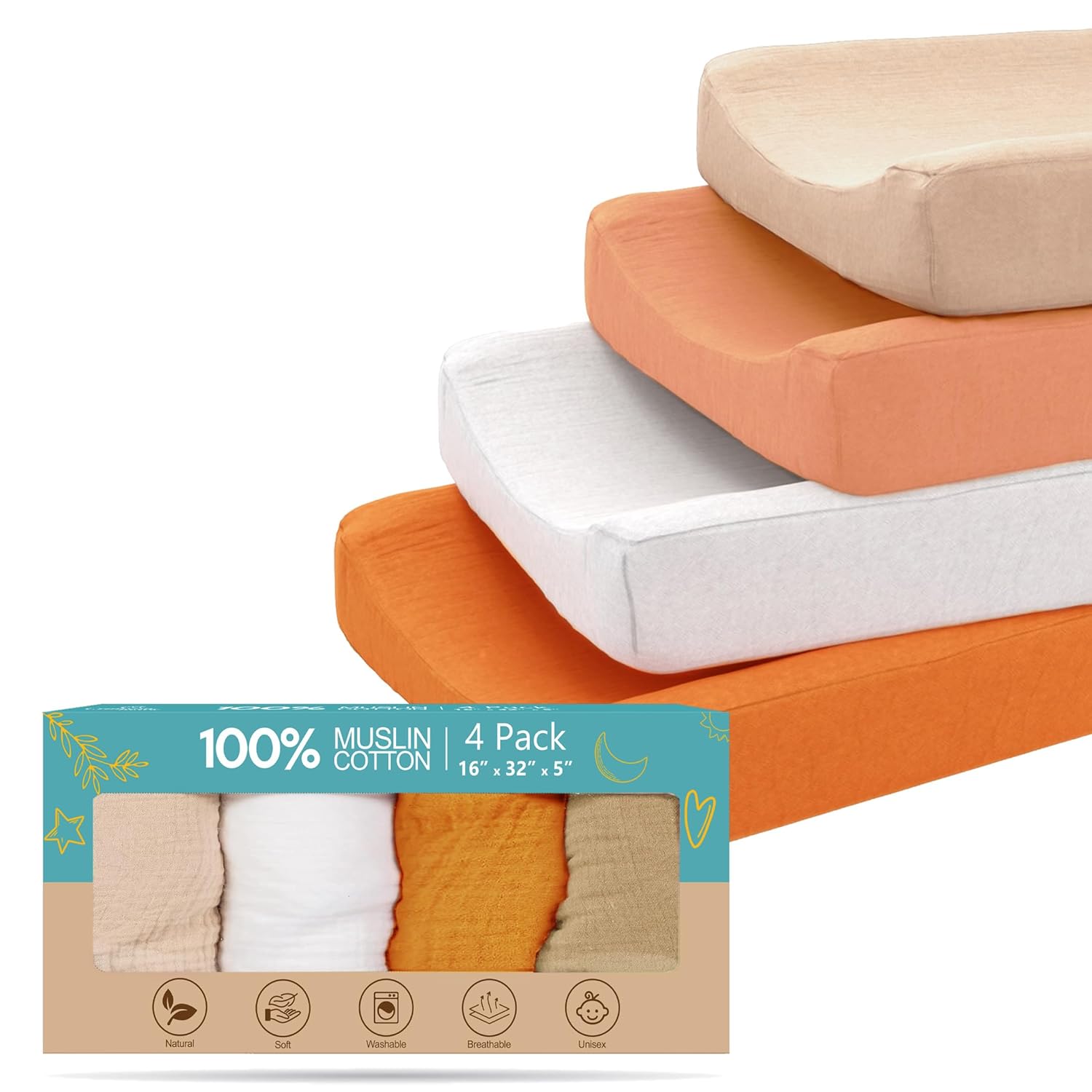 Ultra Soft Muslin Changing Pad Covers 4 Pack