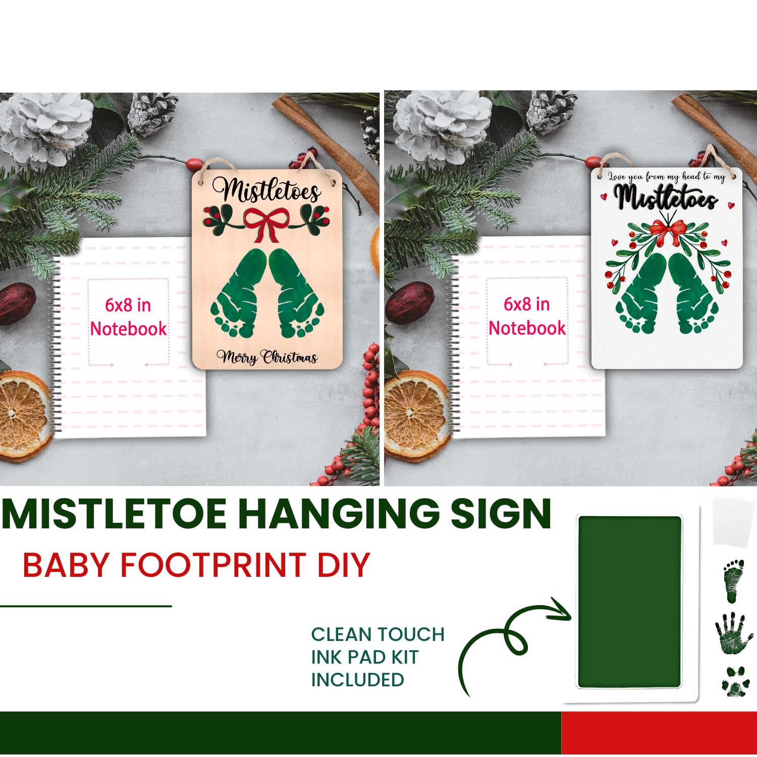 Babys First Christmas Mistletoe Footprint Hanging Sign