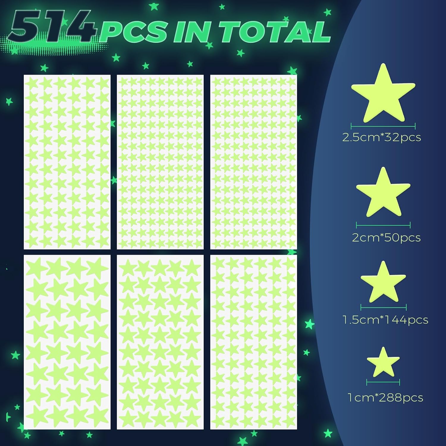 Glow in the Dark Stars Stickers 514pcs 3D Room Decor