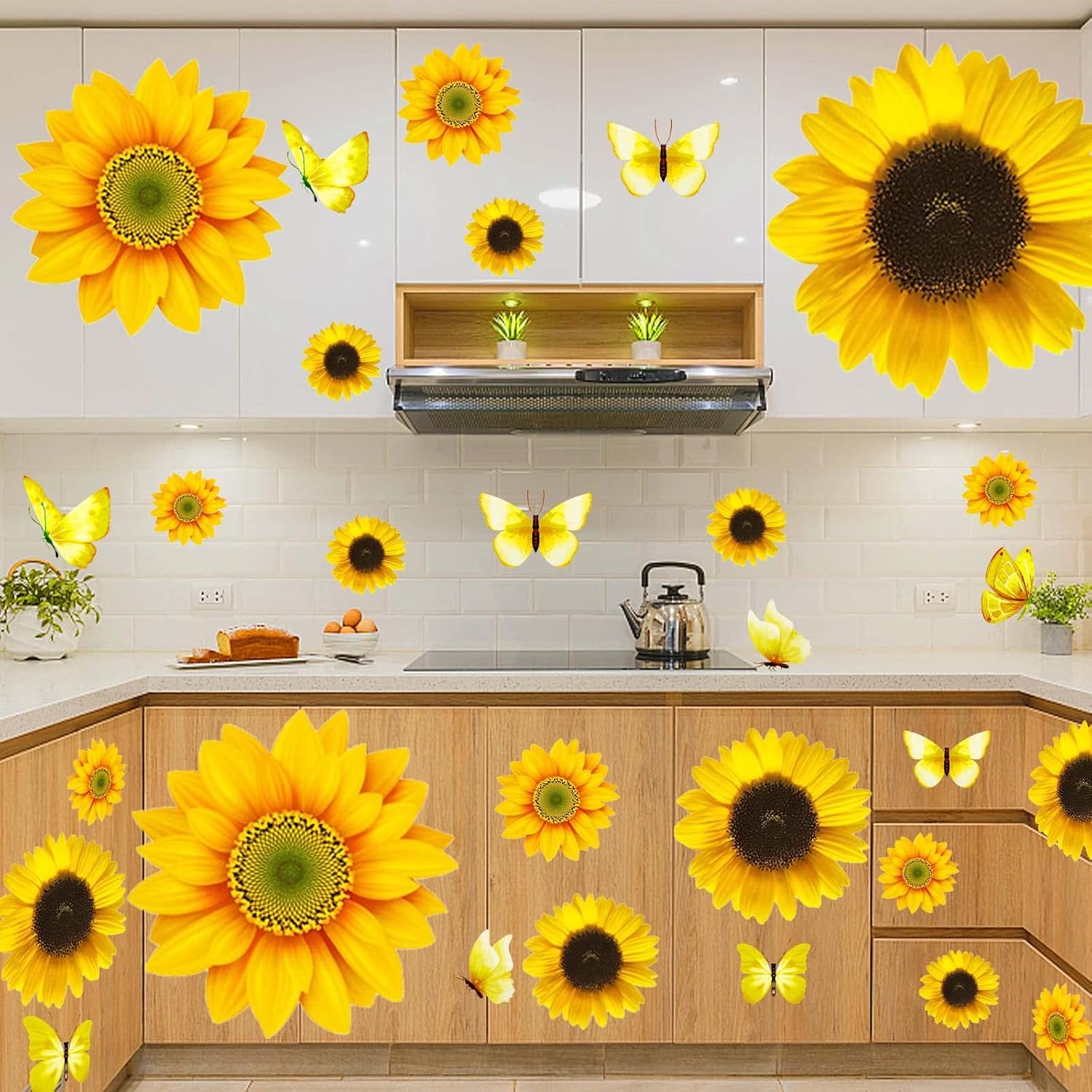 54 Pcs 3D Sunflowers and Butterfly Wall Stickers Decor