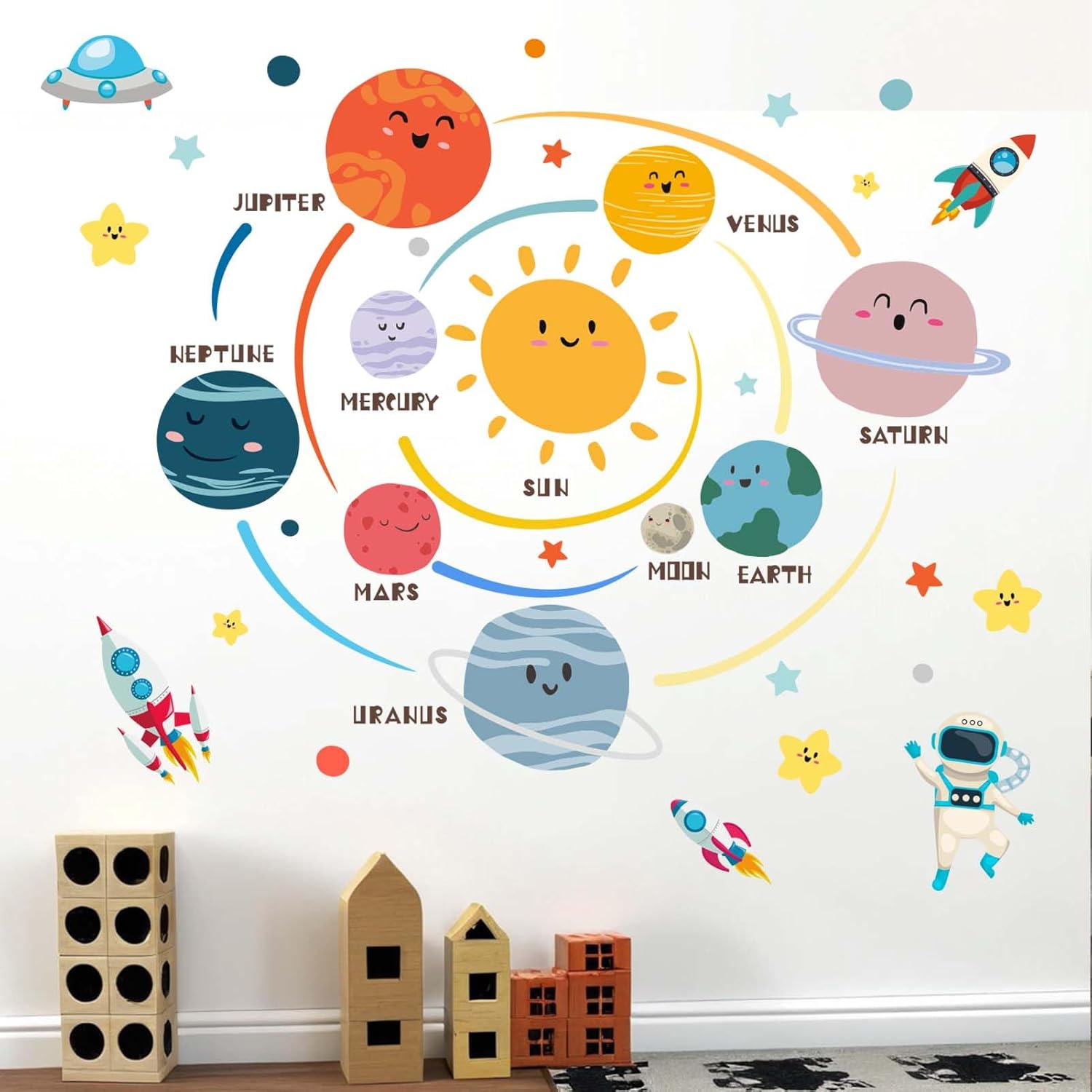 Outer Space Planets Wall Decals for Kids Room Decor