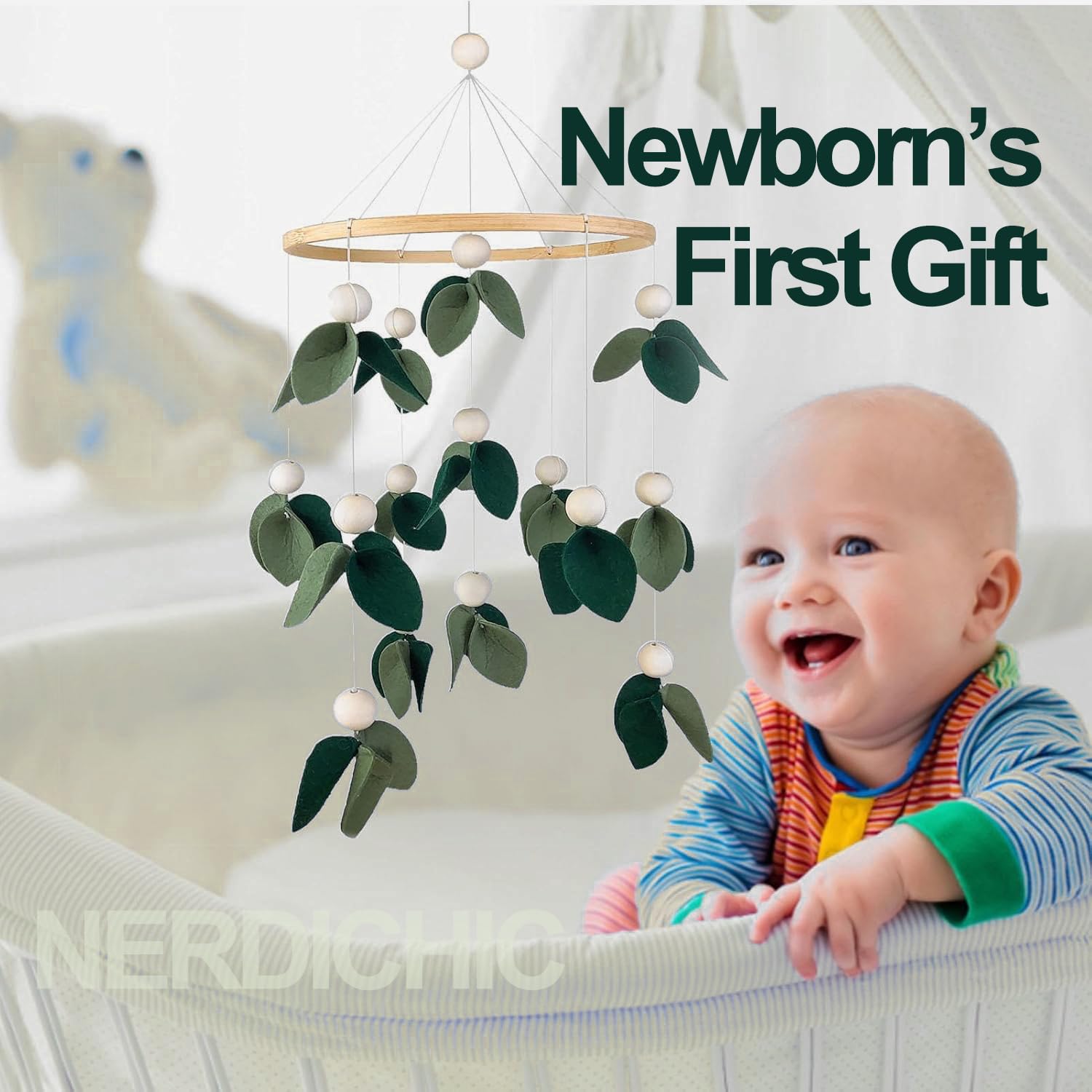 Nerdichic Baby Crib Mobile Green Leaves