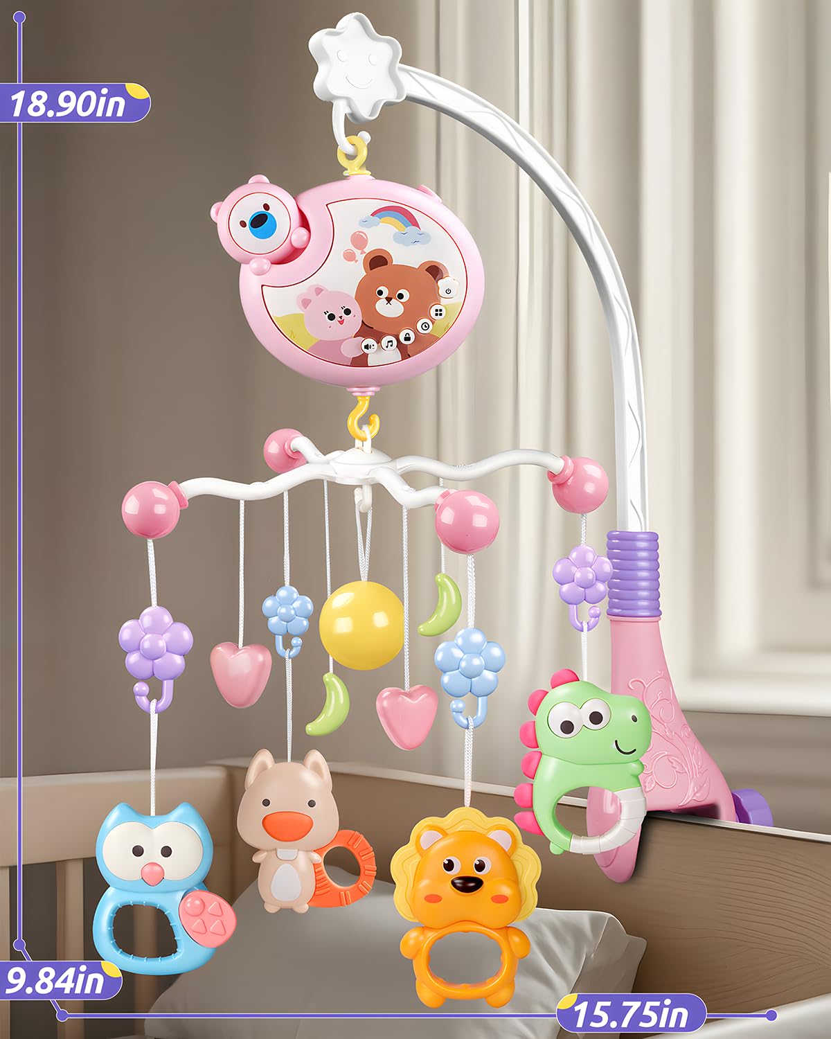Crib Mobile With Music And Lights for 0-6 Months