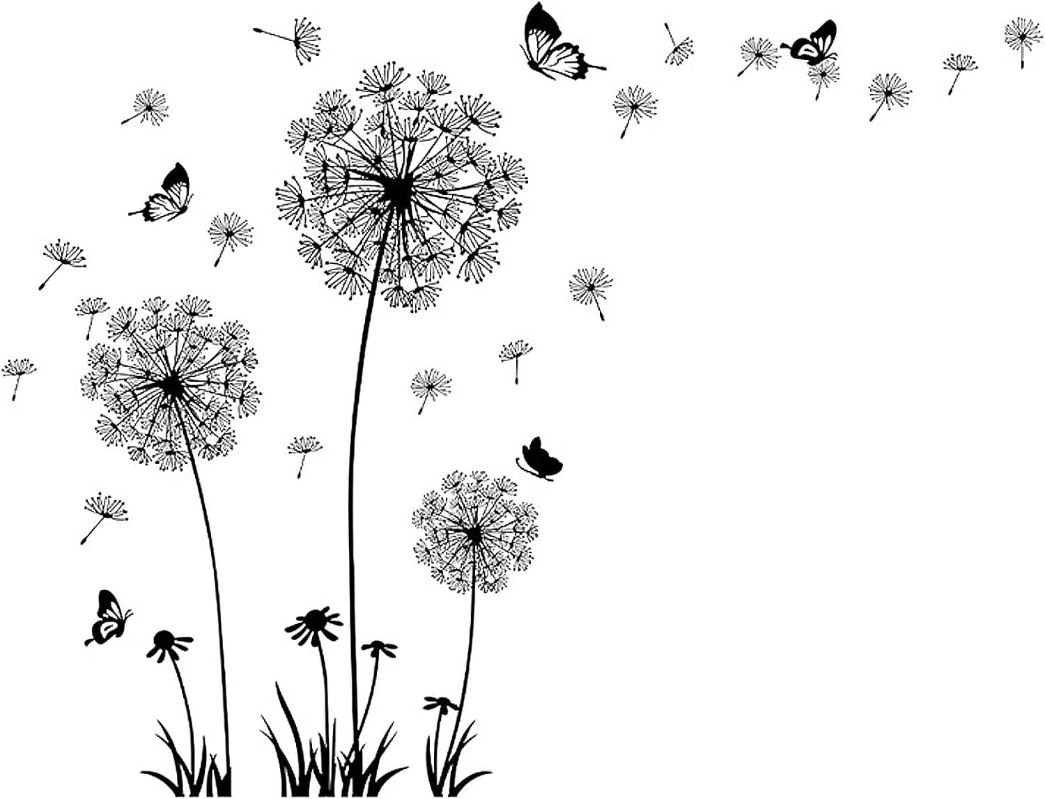 Black and White Dandelion Butterfly Wall Stickers