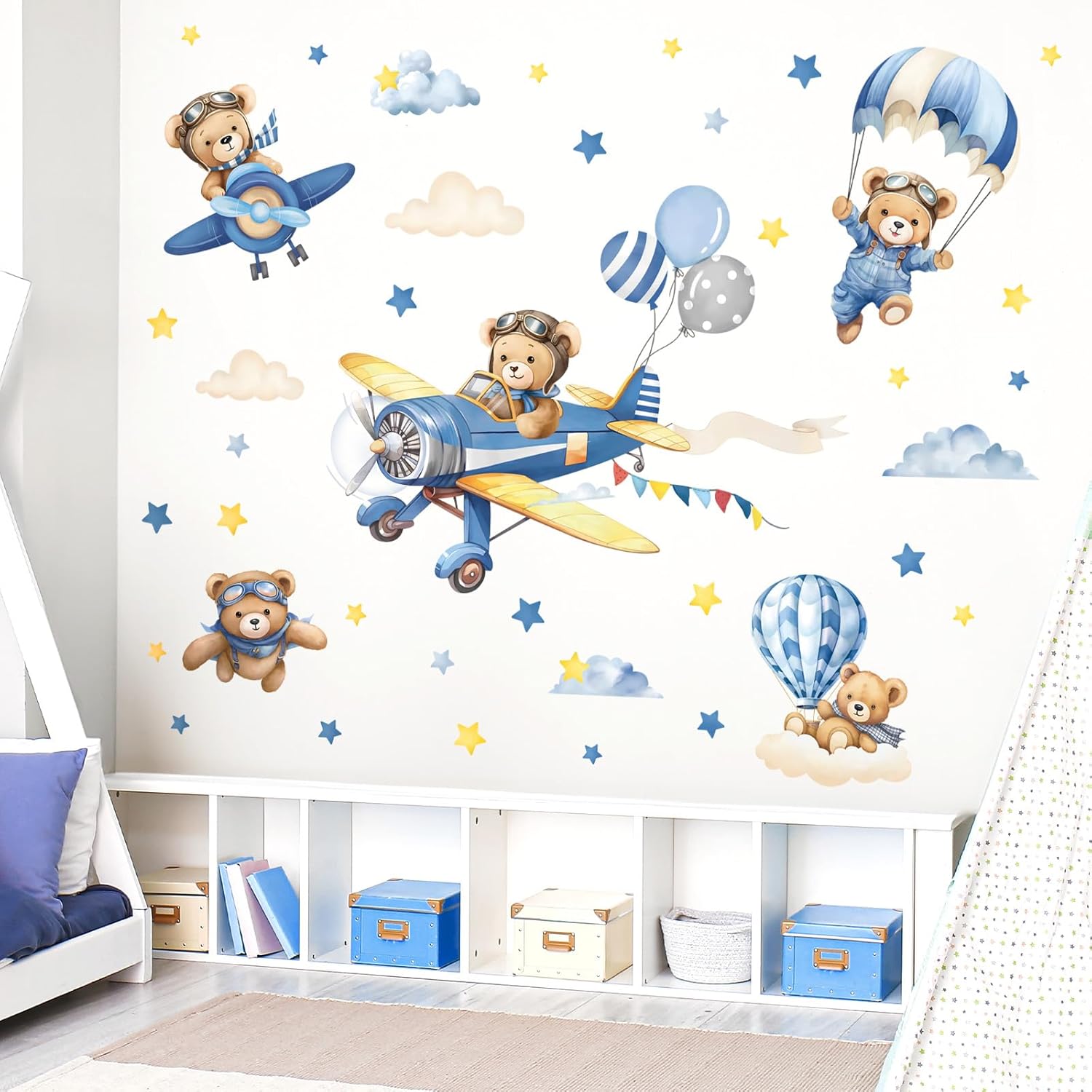 Decalmile Airplane and Animals Wall Stickers