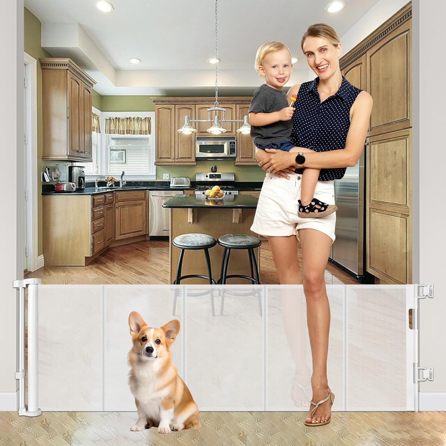 22 Inch Tall Retractable Dog Gate for Home Safety