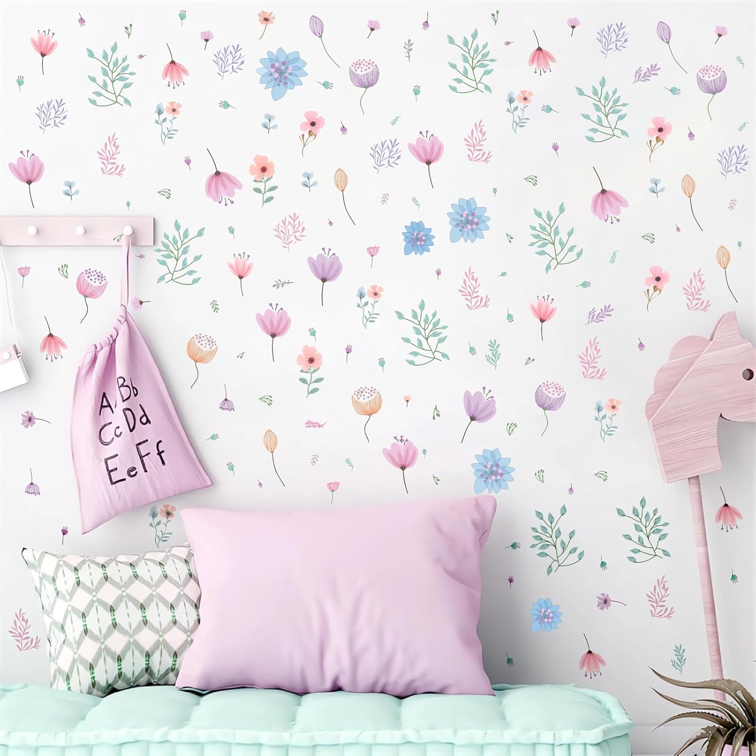 Small Floral Wall Stickers Watercolor Boho Decor Peel and Stick