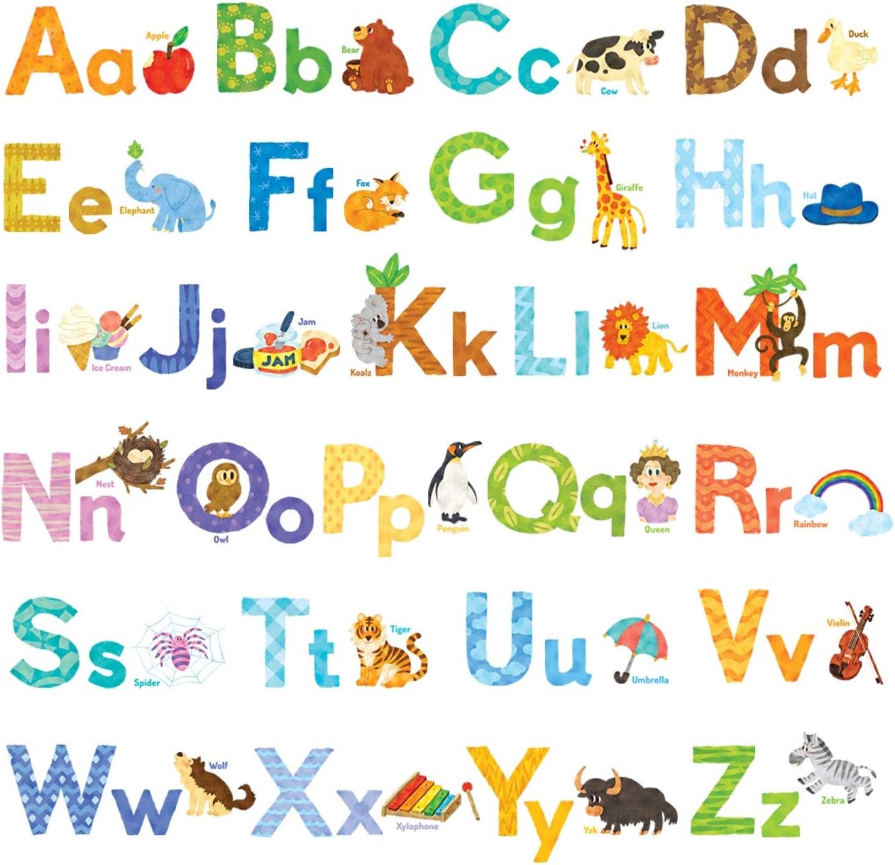 DECOWALL DS8-1608 Watercolor Animal Alphabet Wall Stickers