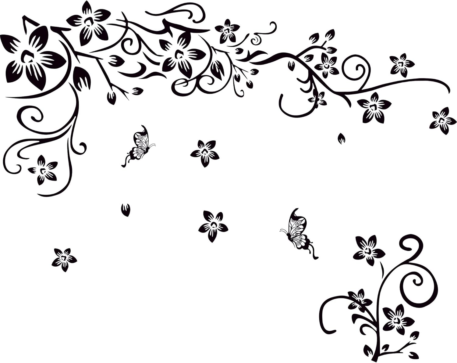 Black Flower Vines Wall Decals DIY Stickers for Kids Room