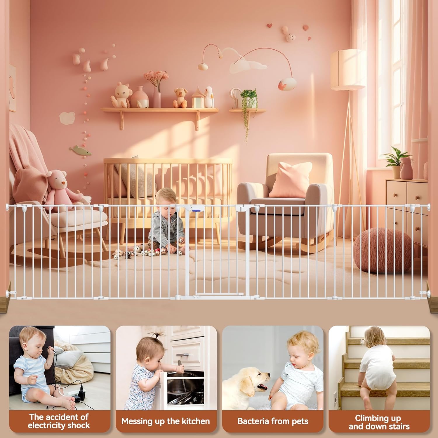 Extra-Wide Adjustable Baby Gate with Auto Close Door