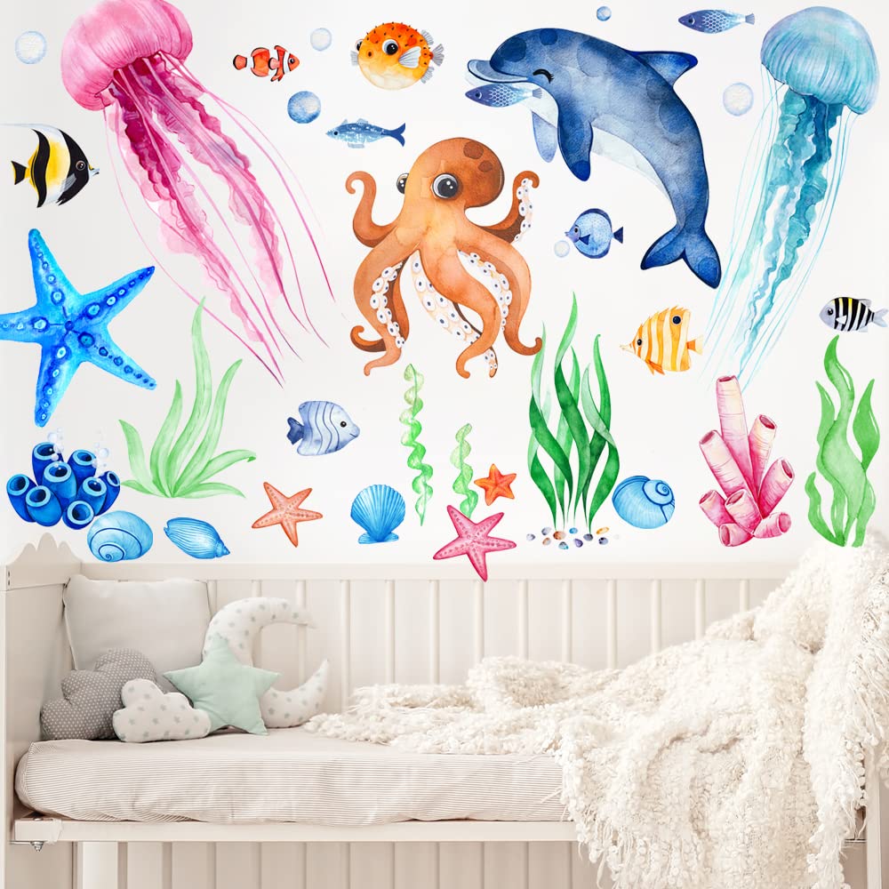 4 Sheets Ocean Fish Wall Decals Stickers for Kids Nursery Decor