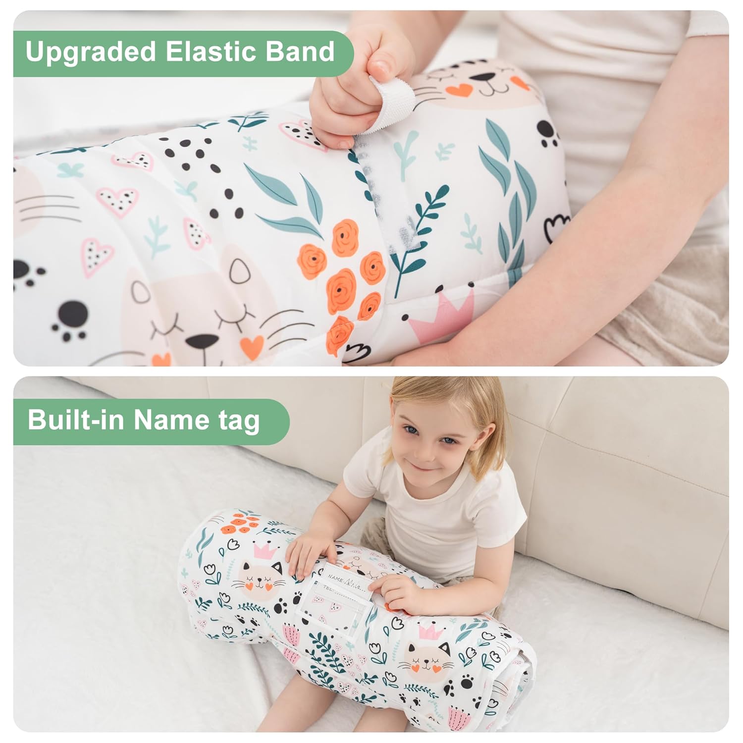 Viviland Toddler Nap Mat with Pillow and Blanket - Cute Cat Design