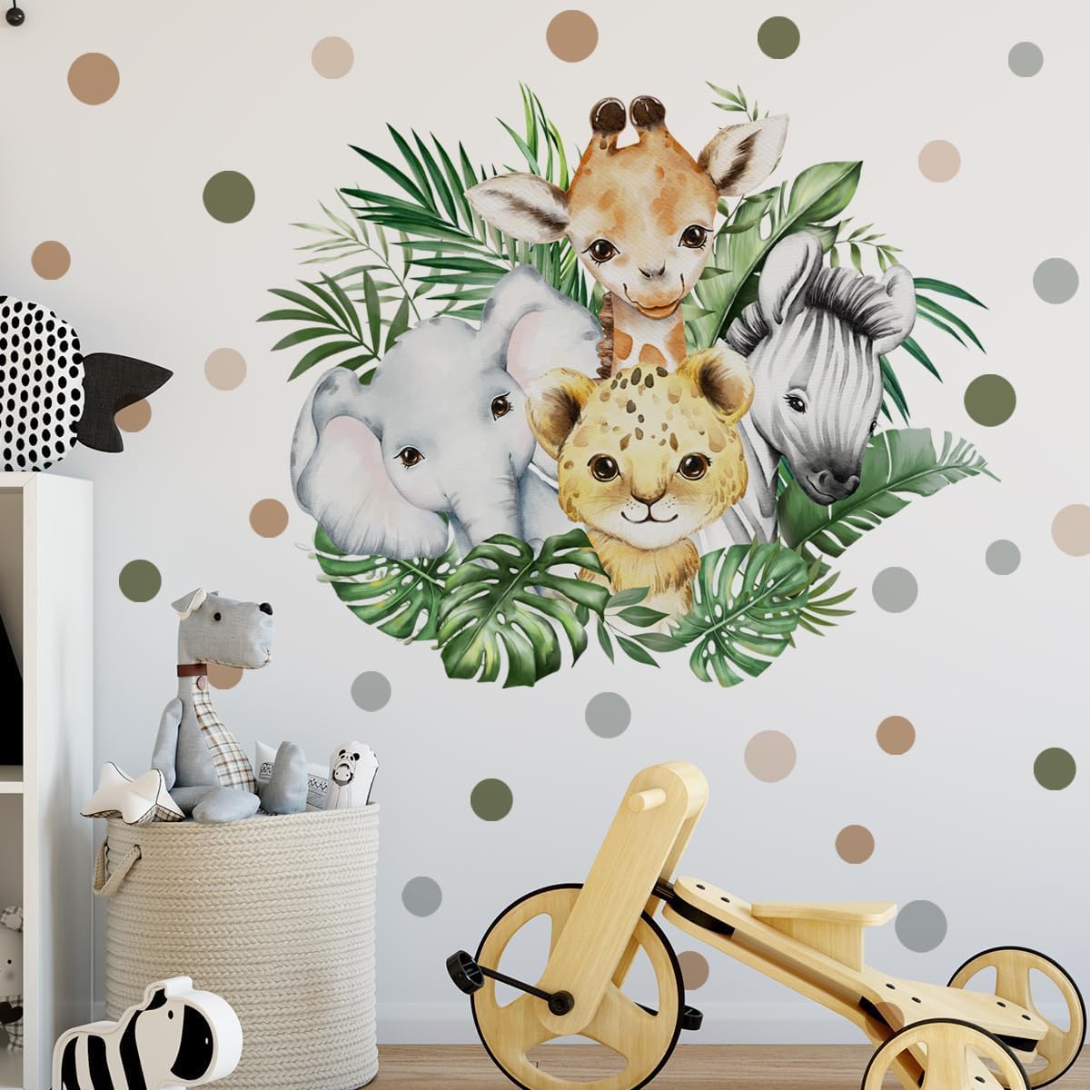 Watercolor Jungle Animal Wall Decal for Baby Room Decor