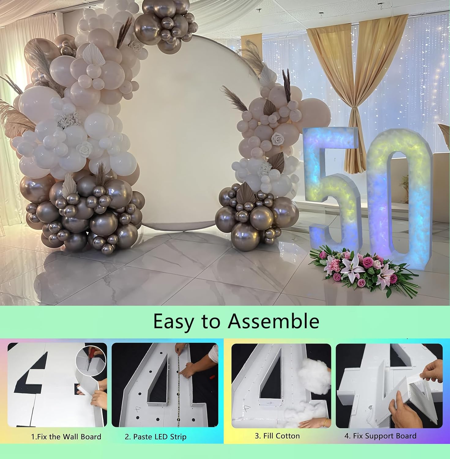 Glucrean Colorful Marquee Number 6 4FT Decor Set