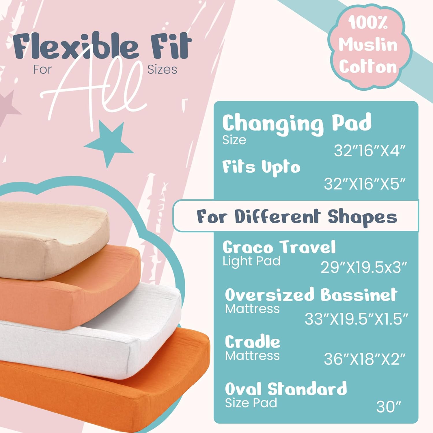 Ultra Soft Muslin Changing Pad Covers 4 Pack
