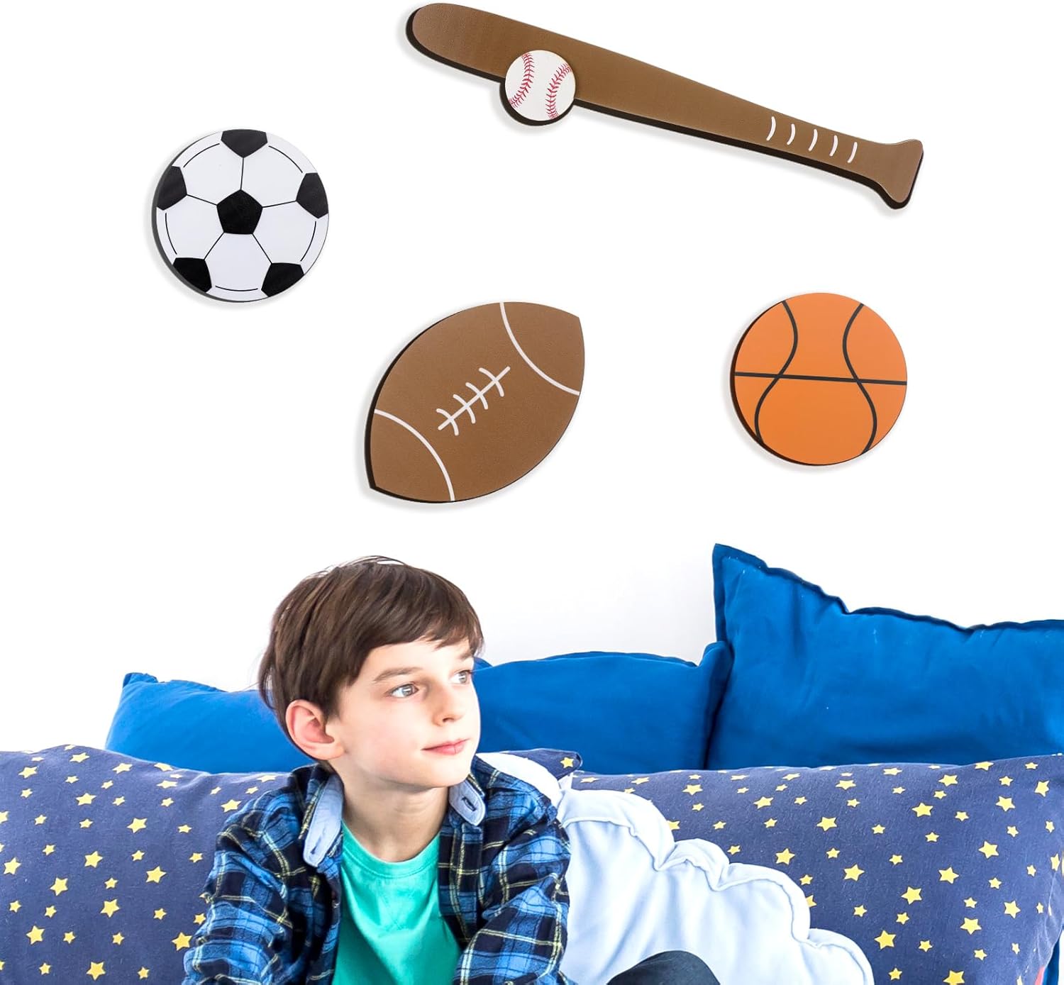 4 Pcs Wooden Sports Wall Art for Boys Room Decor