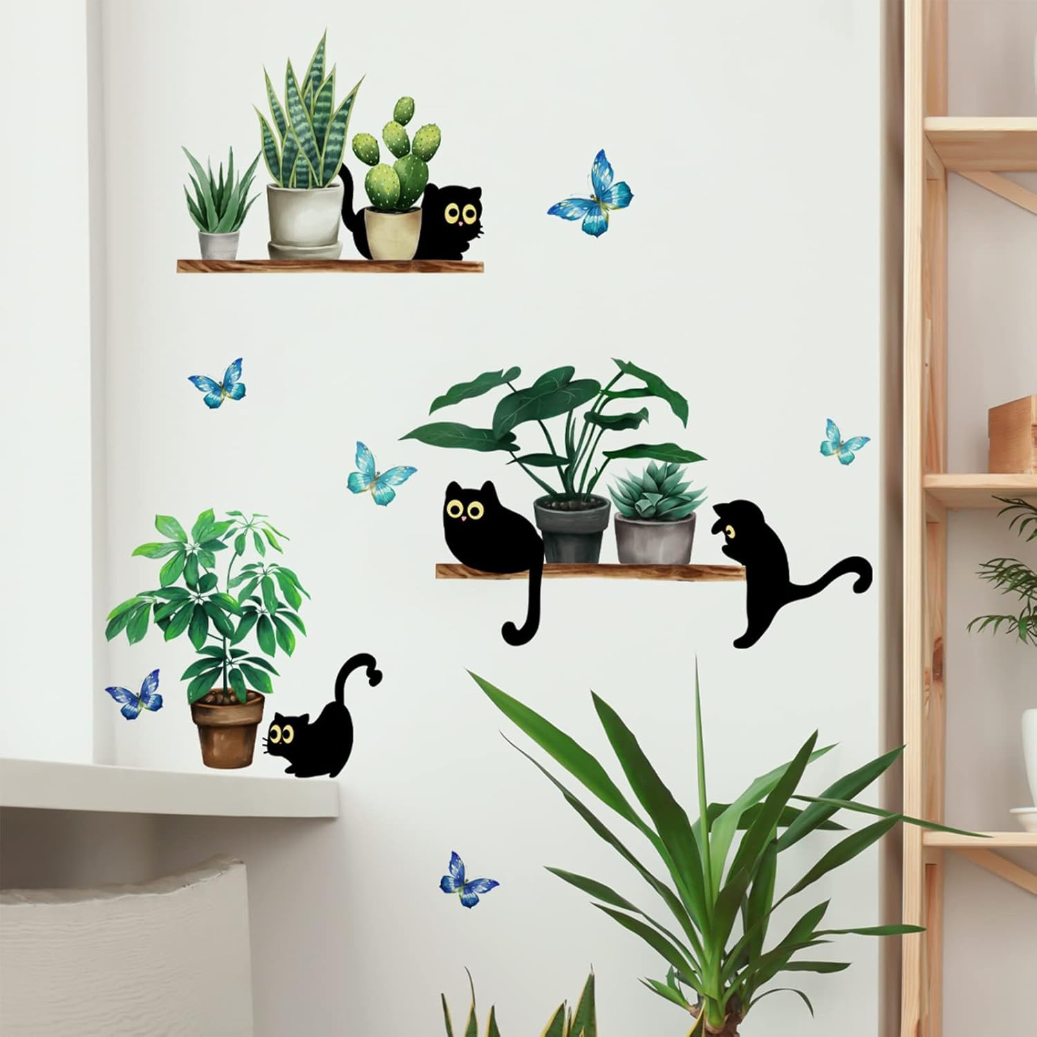 Black Cats Potted Plant Wall Decals Bonsai Stickers