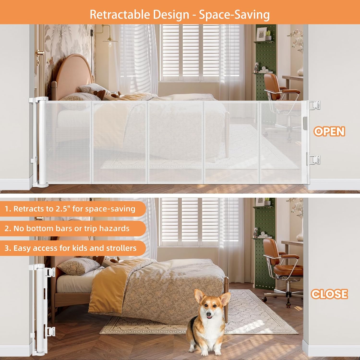 22 Inch Tall Retractable Dog Gate for Home Safety