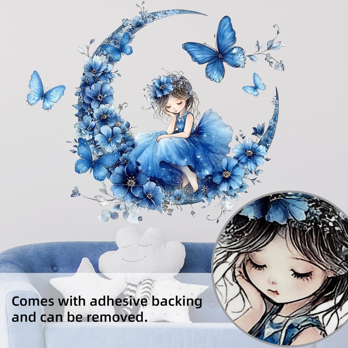2 Sheets Blue Butterfly Wall Decals for Kids Room