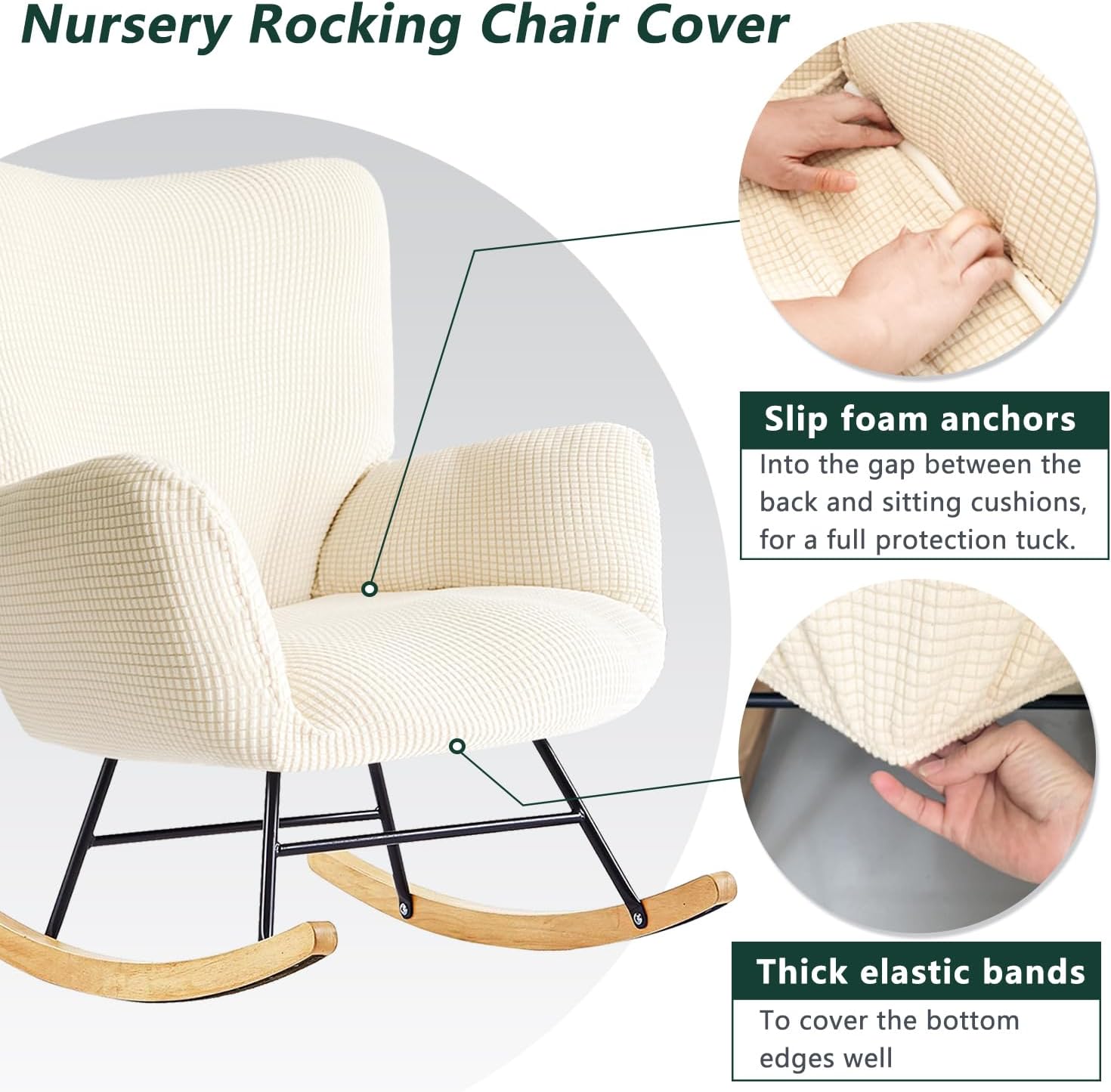 Nursery Rocking Chair Cover Soft Spandex Jacquard Slipcover with Elastic Bottom