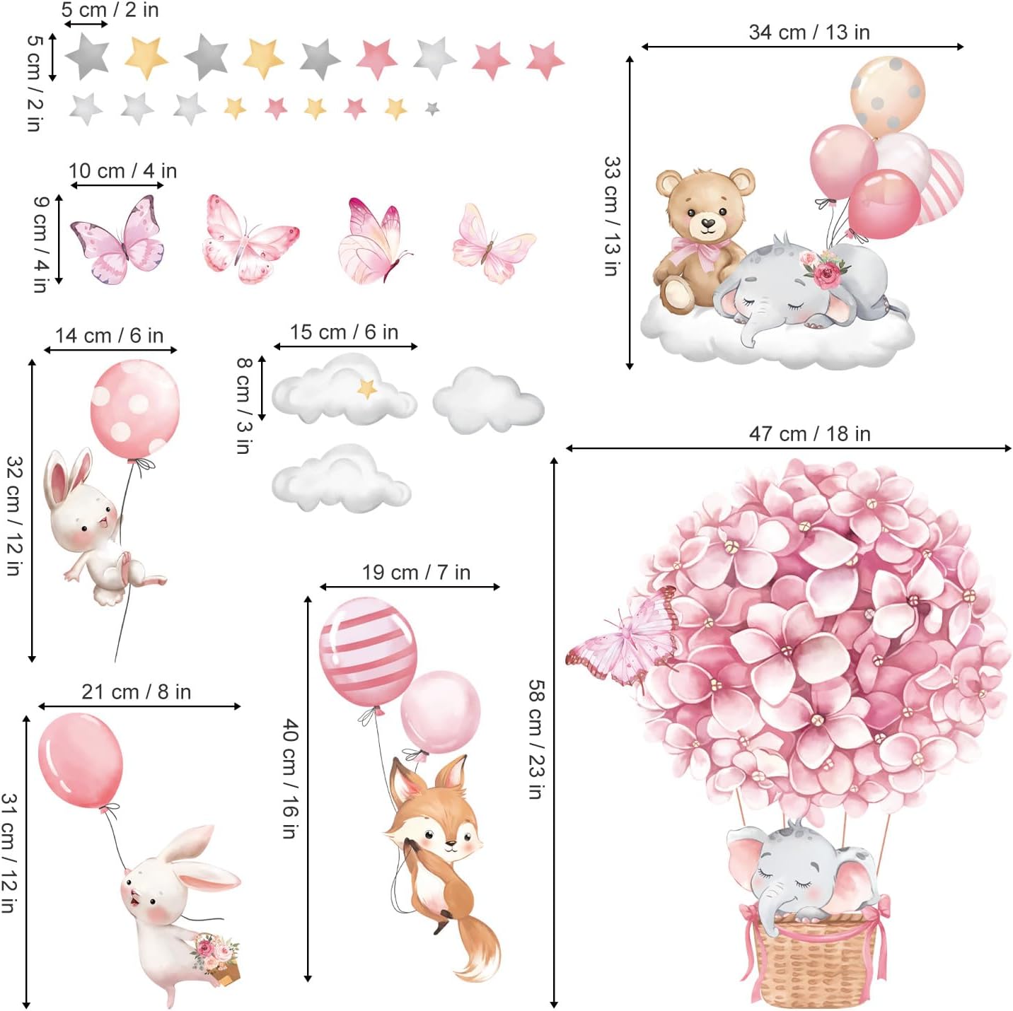 Decalmile Animals Hot Air Balloon Wall Stickers