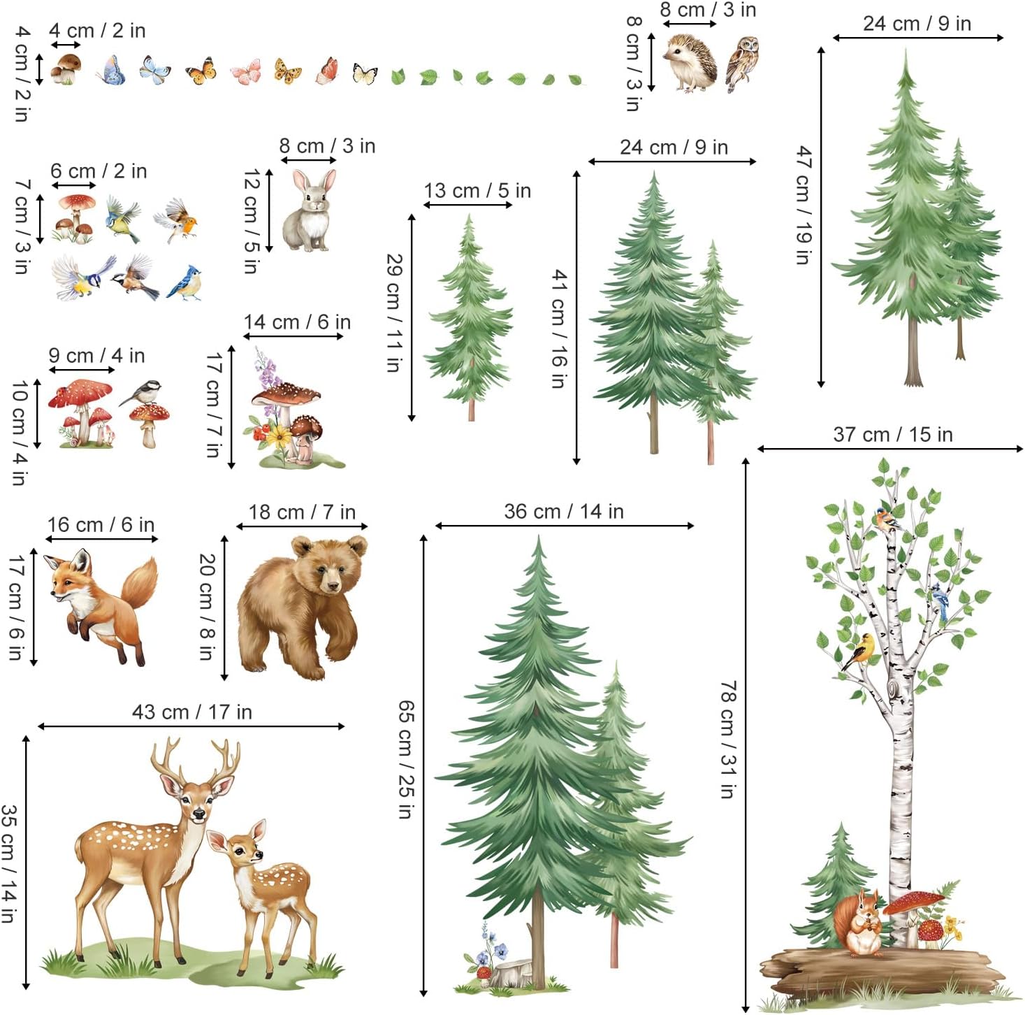 Wondever Large Pine Tree Forest Animals Wall Stickers