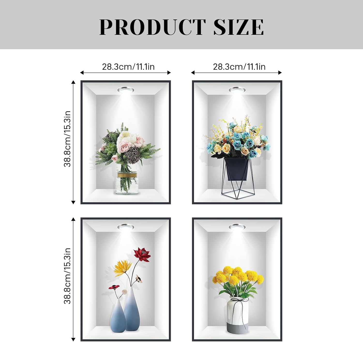 3D Vase Flower Wall Sticker Set of 4