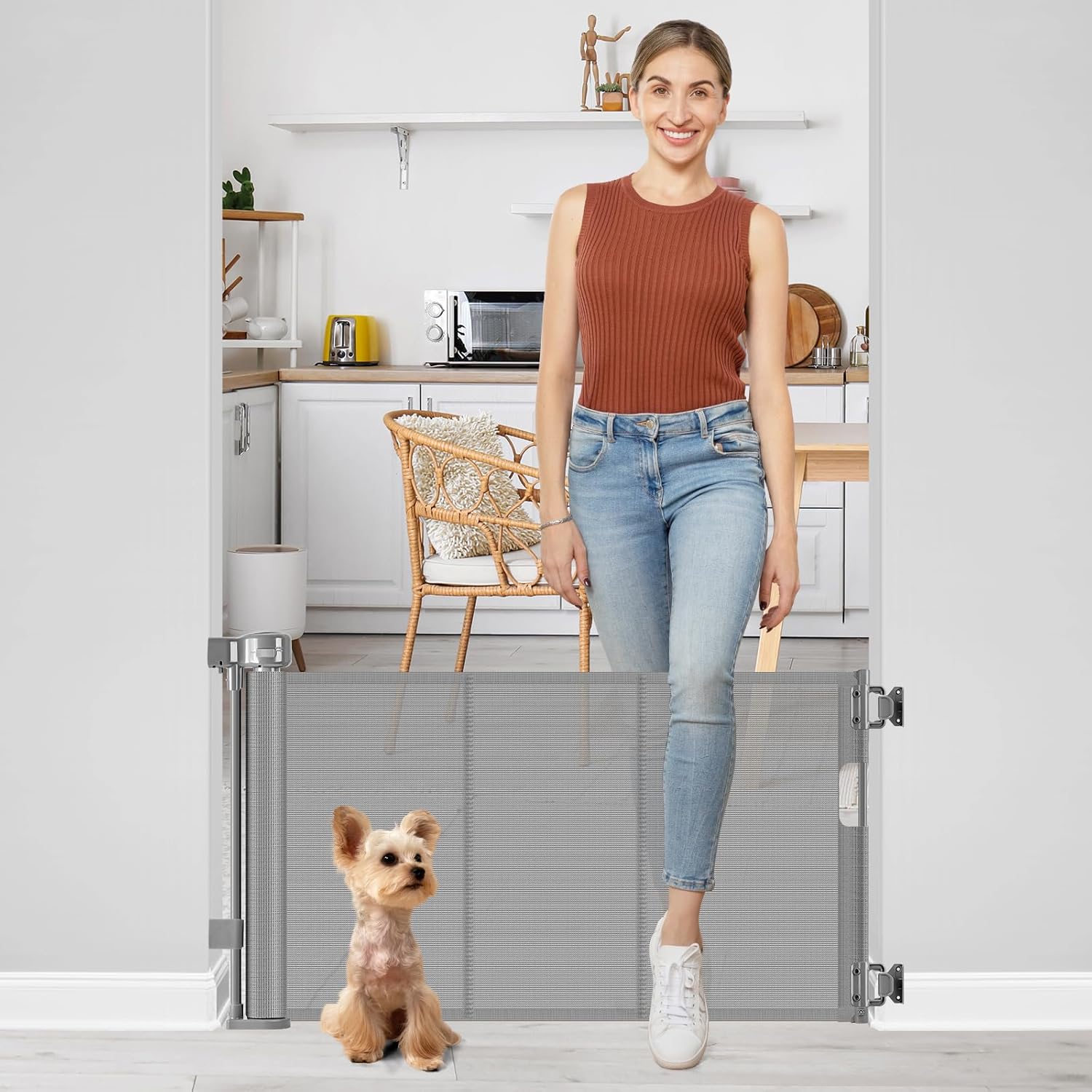 Narrow Baby Gate 24 Tall Retractable for Stairs and Doorways Gray