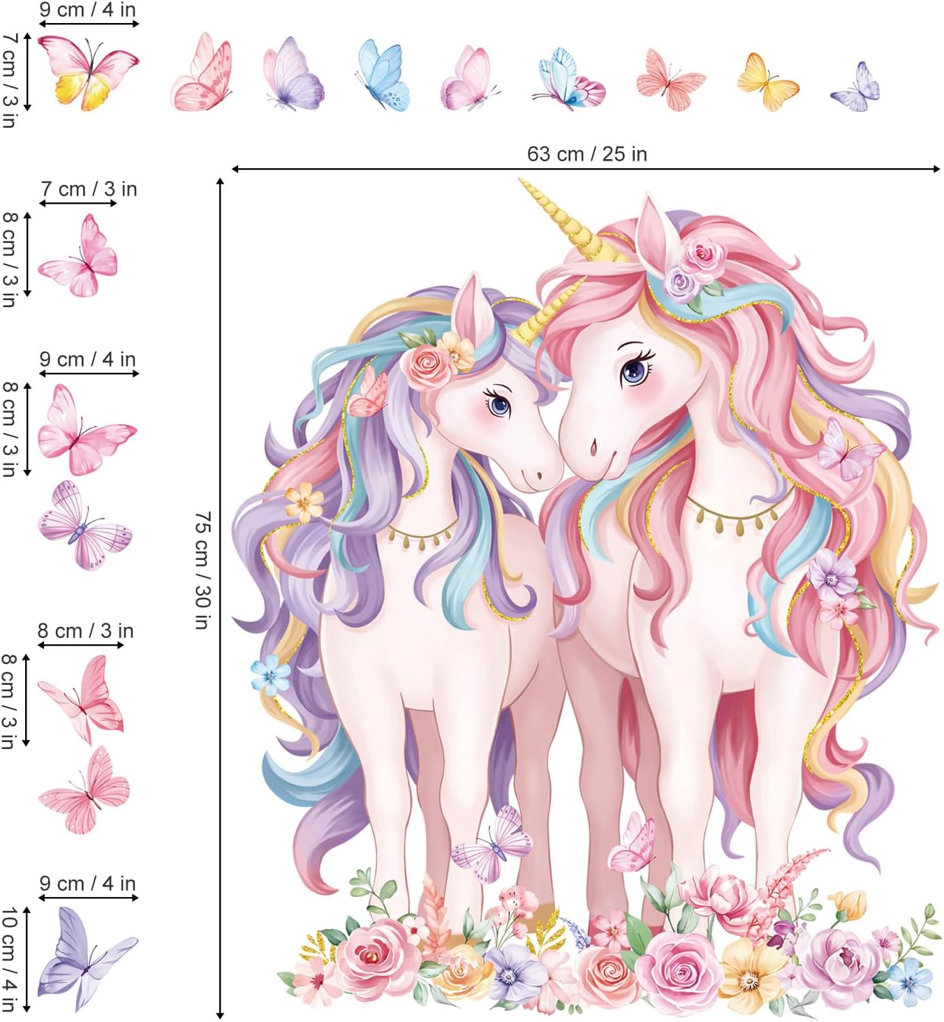 Decalmile 2 Large Unicorn Wall Decals for Kids Room and Baby Nursery