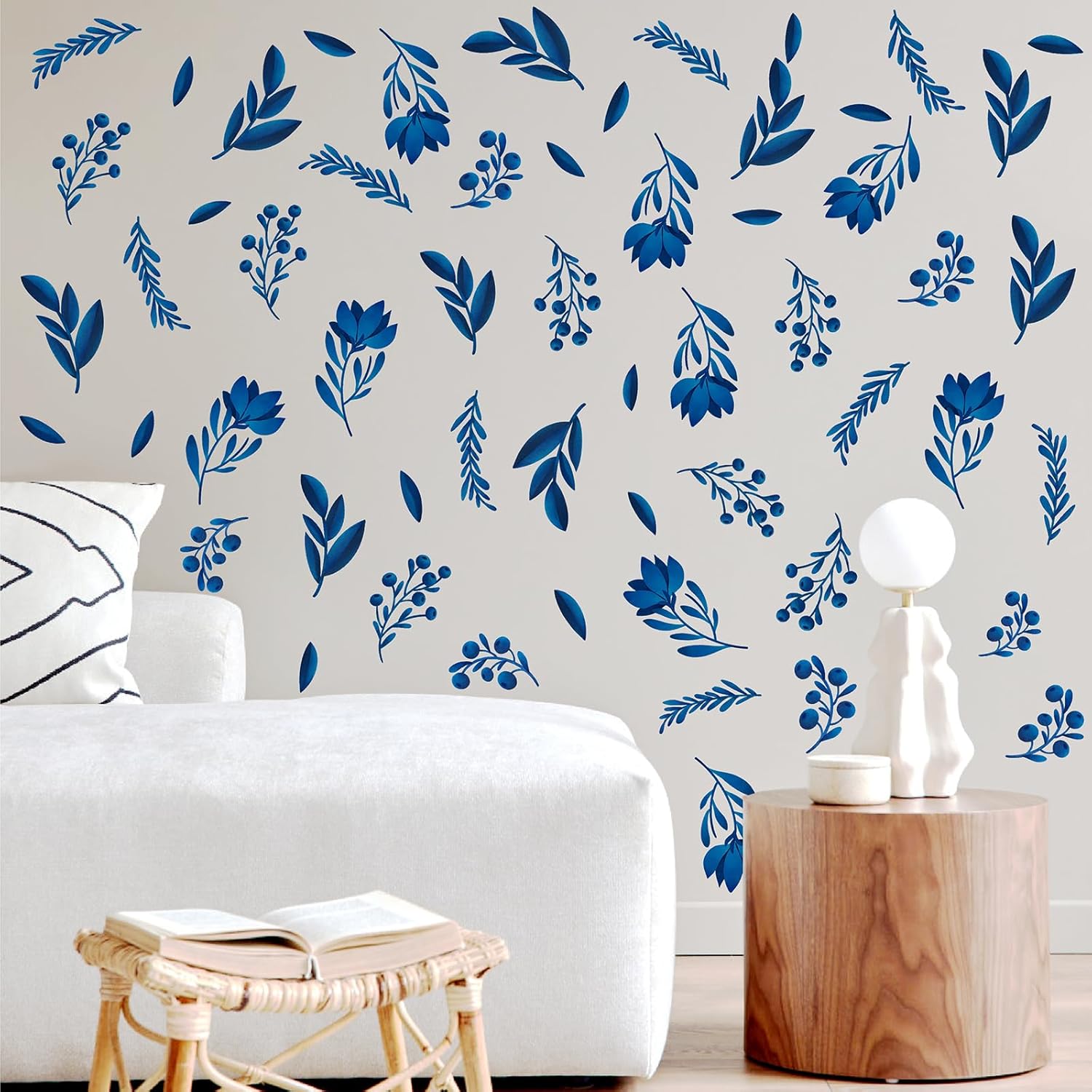 Blue Leaf Wall Stickers for Bedroom and Living Room Decor