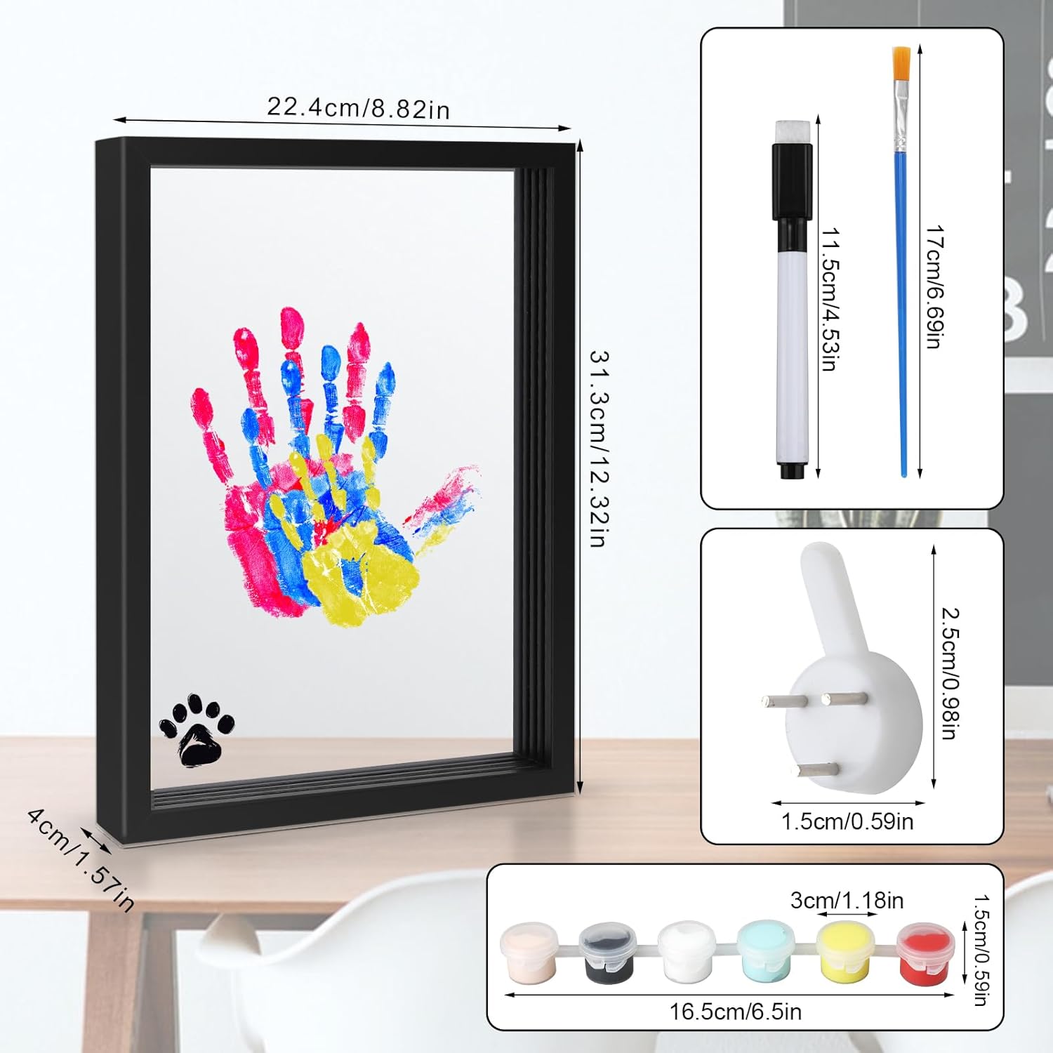 Family Handprint Kit with 6 Colors and Clear Photo Frame