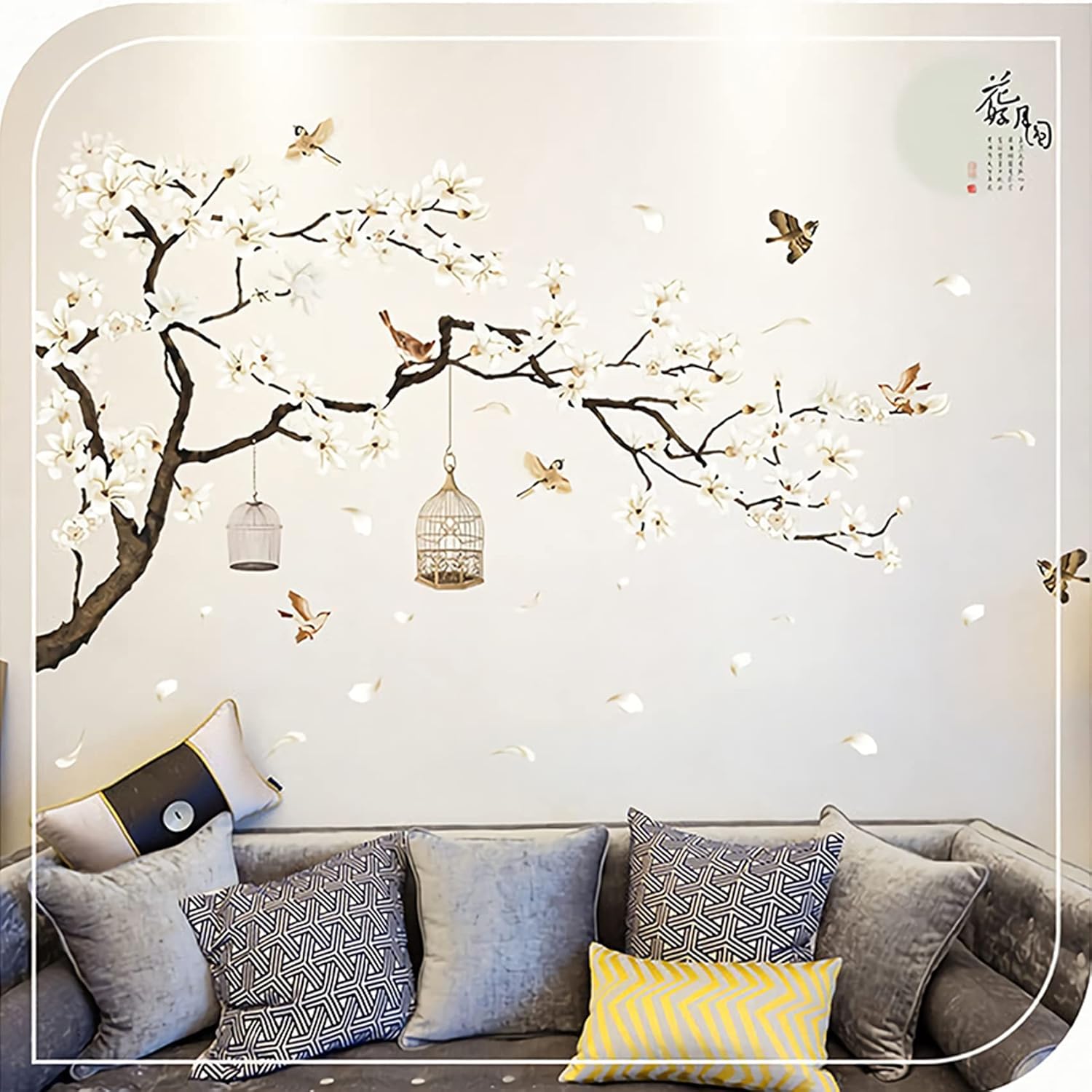 Large White Cherry Blossom 3D Wall Stickers 50x74 Inch