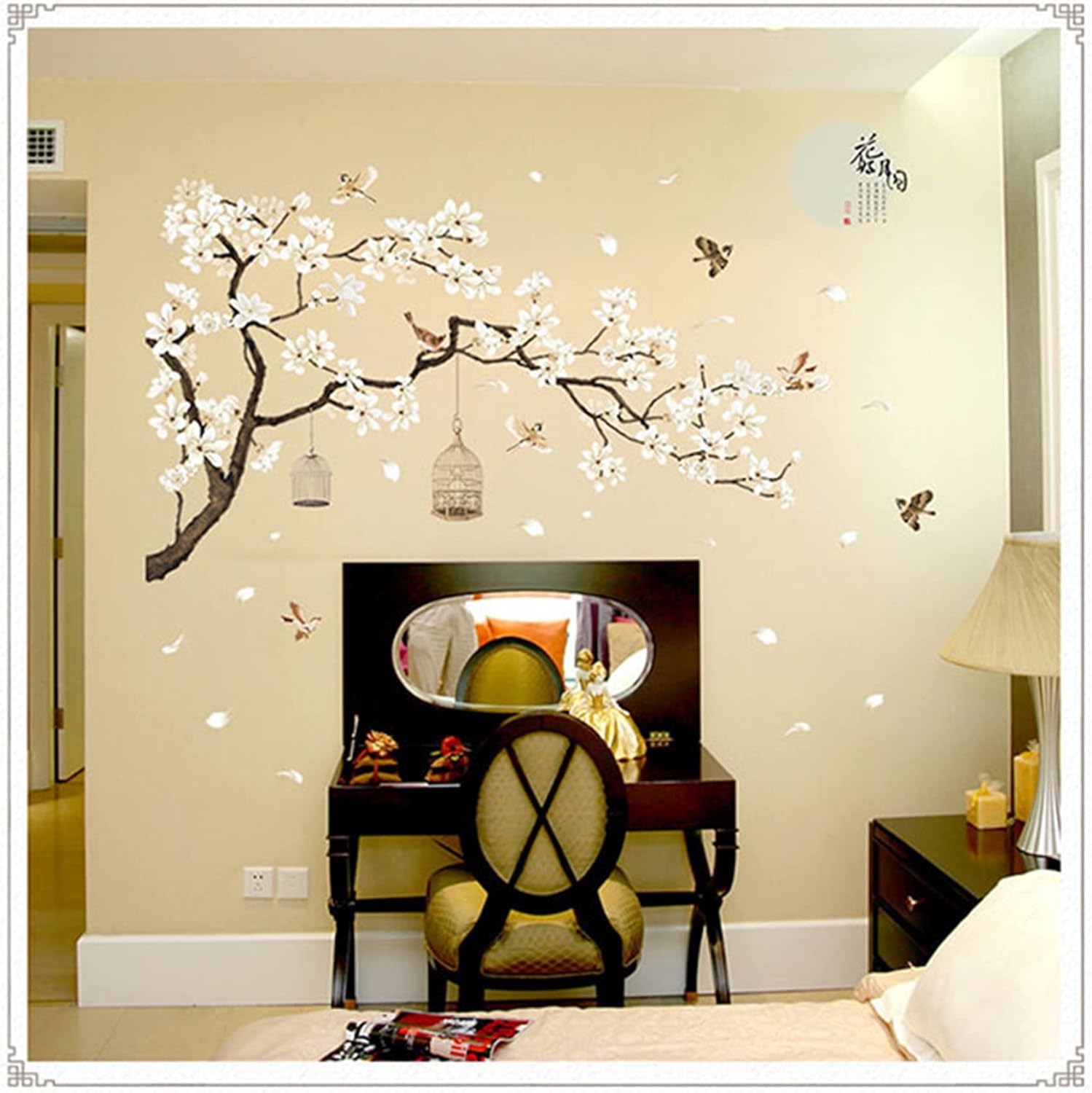 Large White Cherry Blossom 3D Wall Stickers 50x74 Inch