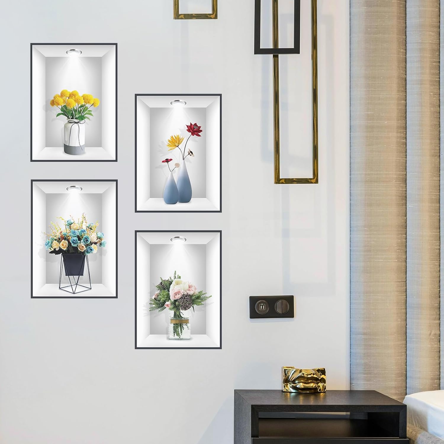 3D Vase Flower Wall Sticker Set of 4