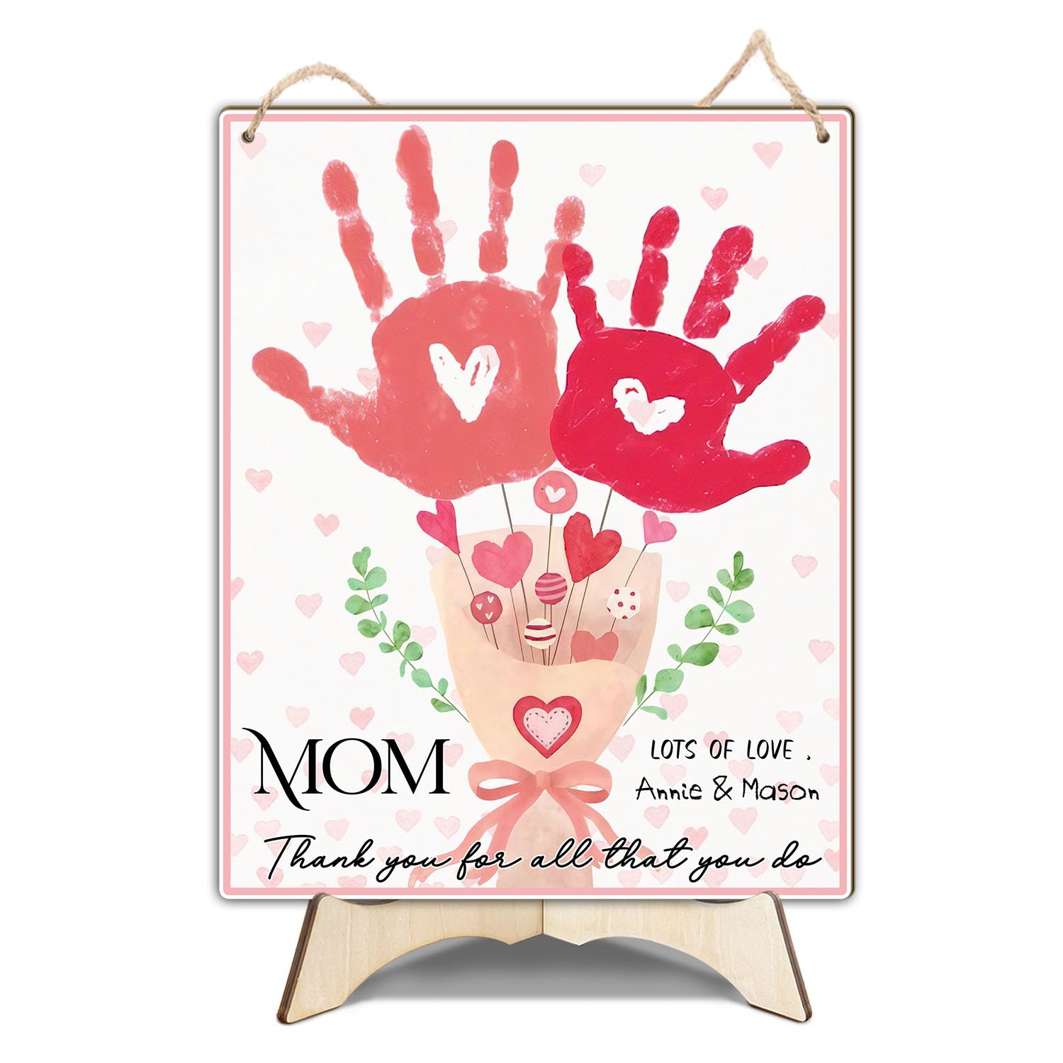Mom Pink Floral Bouquet DIY Handprint Art Craft Keepsake