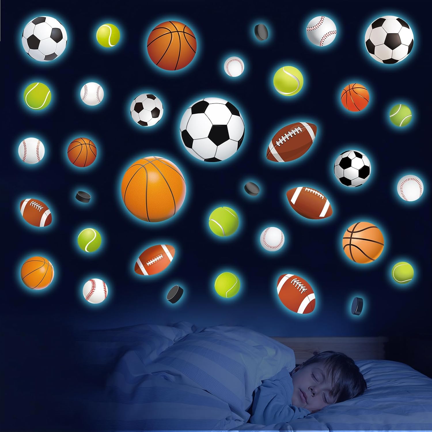 Glow in The Dark Sports Wall Decals for Kids Room
