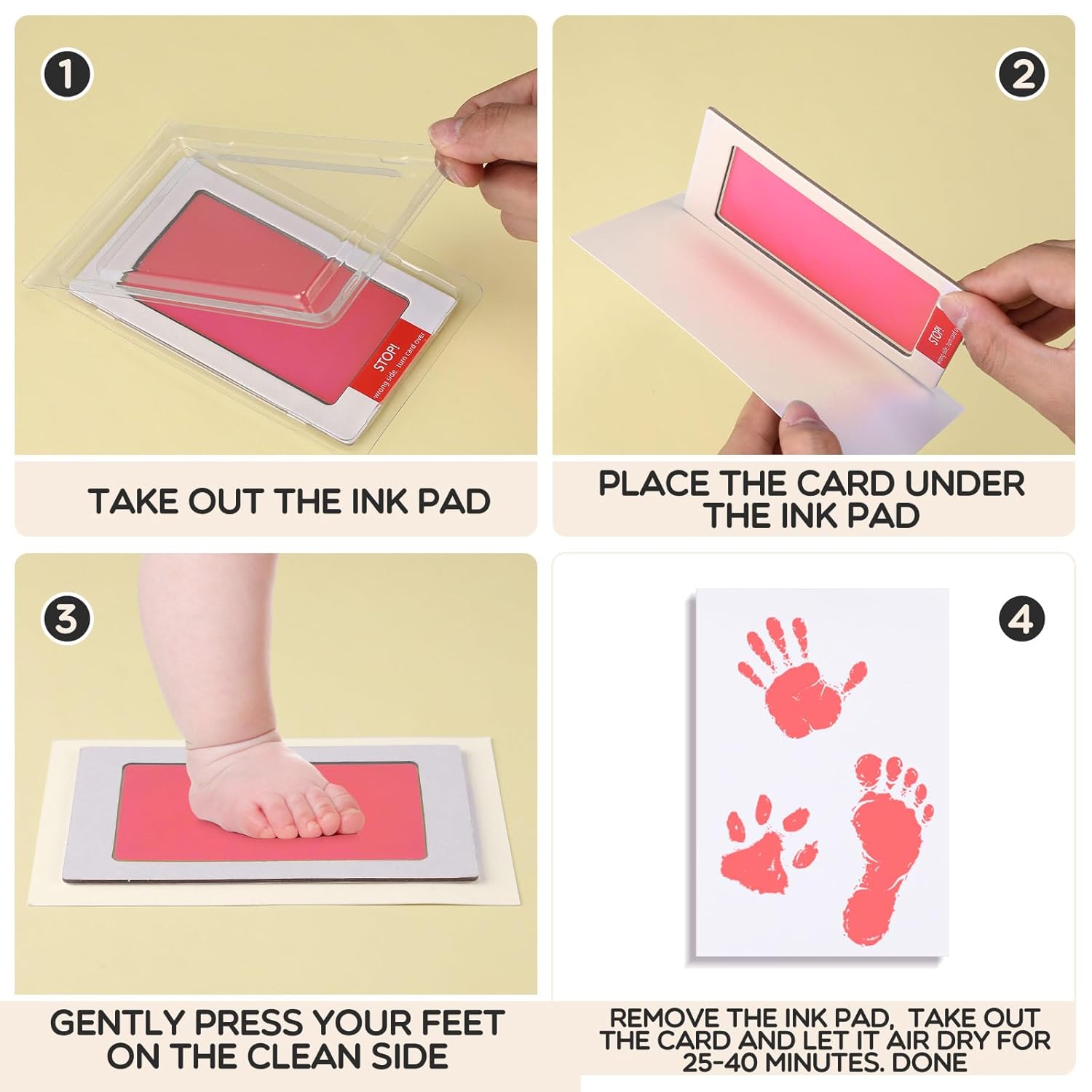 Jetec 8 Inkless Baby Footprint and Handprint Kit with Imprint Cards Pink