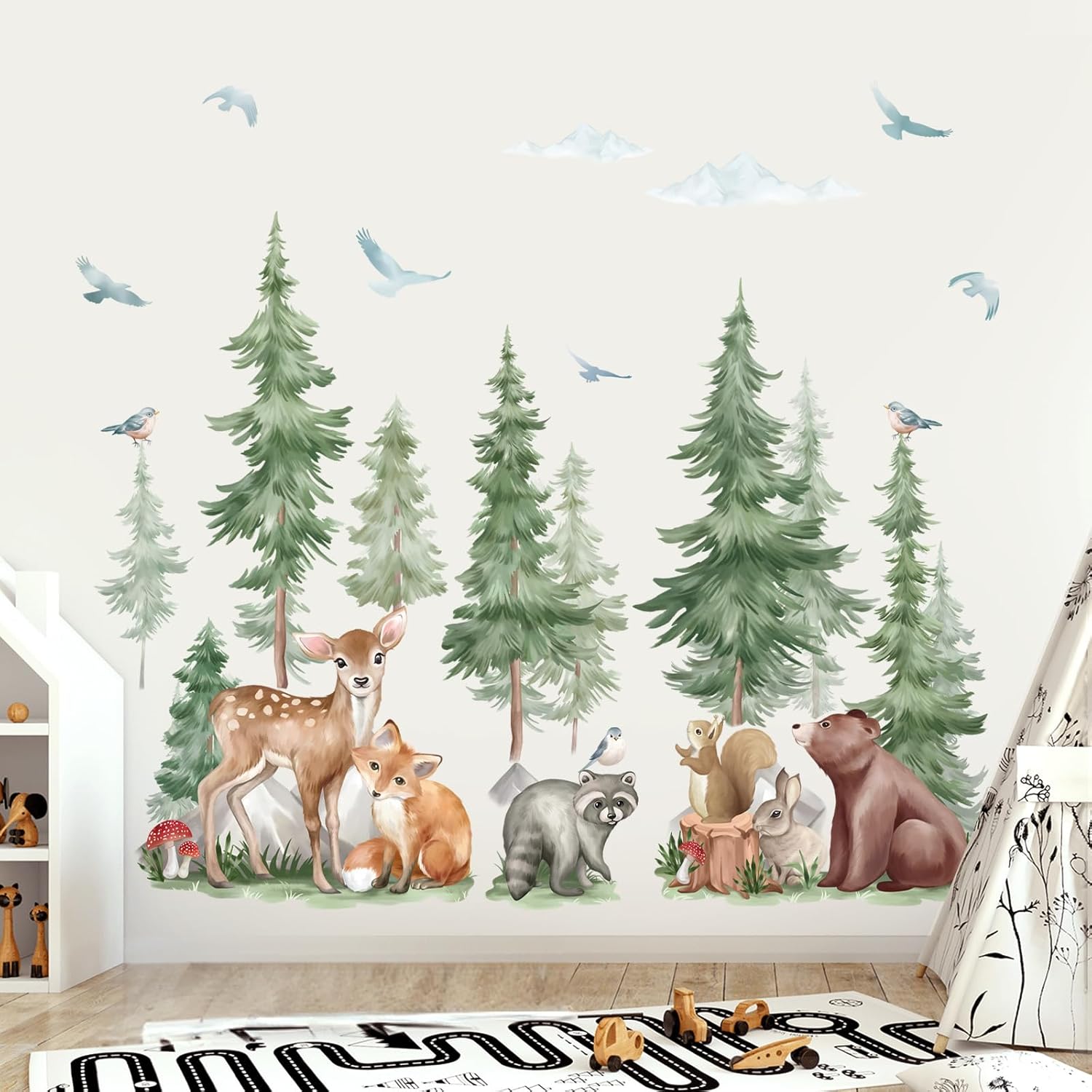 Wondever Mountain Tree Wall Stickers for Kids Room